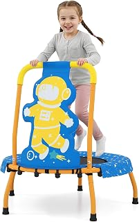 BABYJOY ASTM Certified Toddler Trampoline, Mini Indoor Kids Trampoline 3+ with No-Gap Mat, Padded Handlebar & Safety Cover