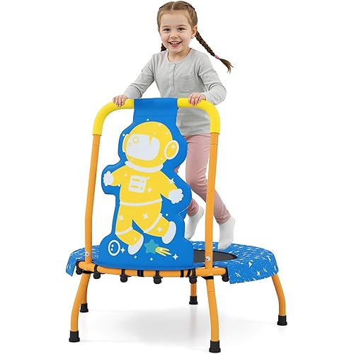 BABY JOY Toddler Trampoline, ASTM Certified Mini Kids Trampoline with Foam Padded Handle & Safety Padded Cover, Indoor No Gap Recreational Jumping Mat for 3+ Years Old Boys Girls