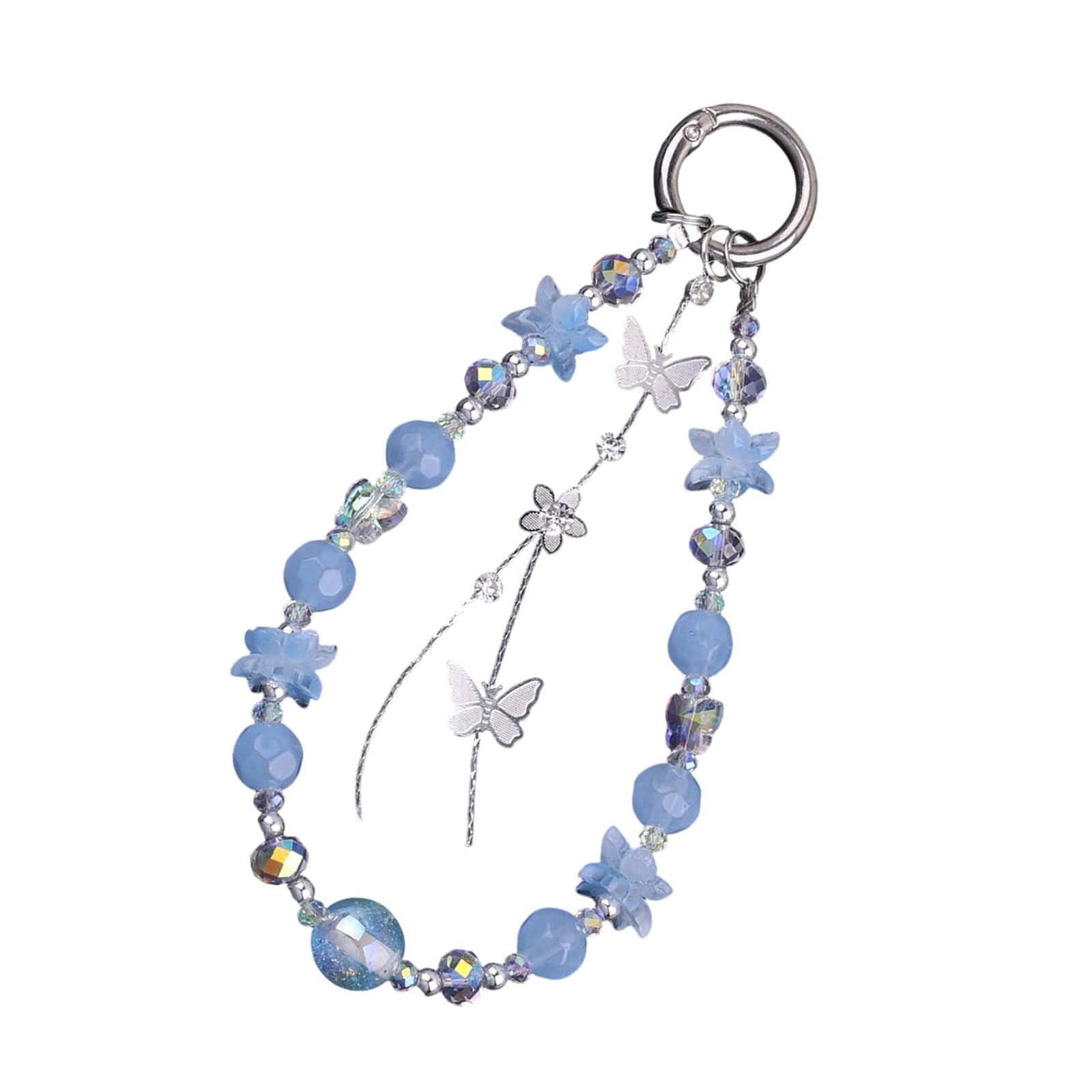 Vdaxvme Women's Blue Elegant Butterfly Flower Crystal Keychain For Fashionable And Sturdy Keyrings Accessory For Bags And Keys Fashionable,