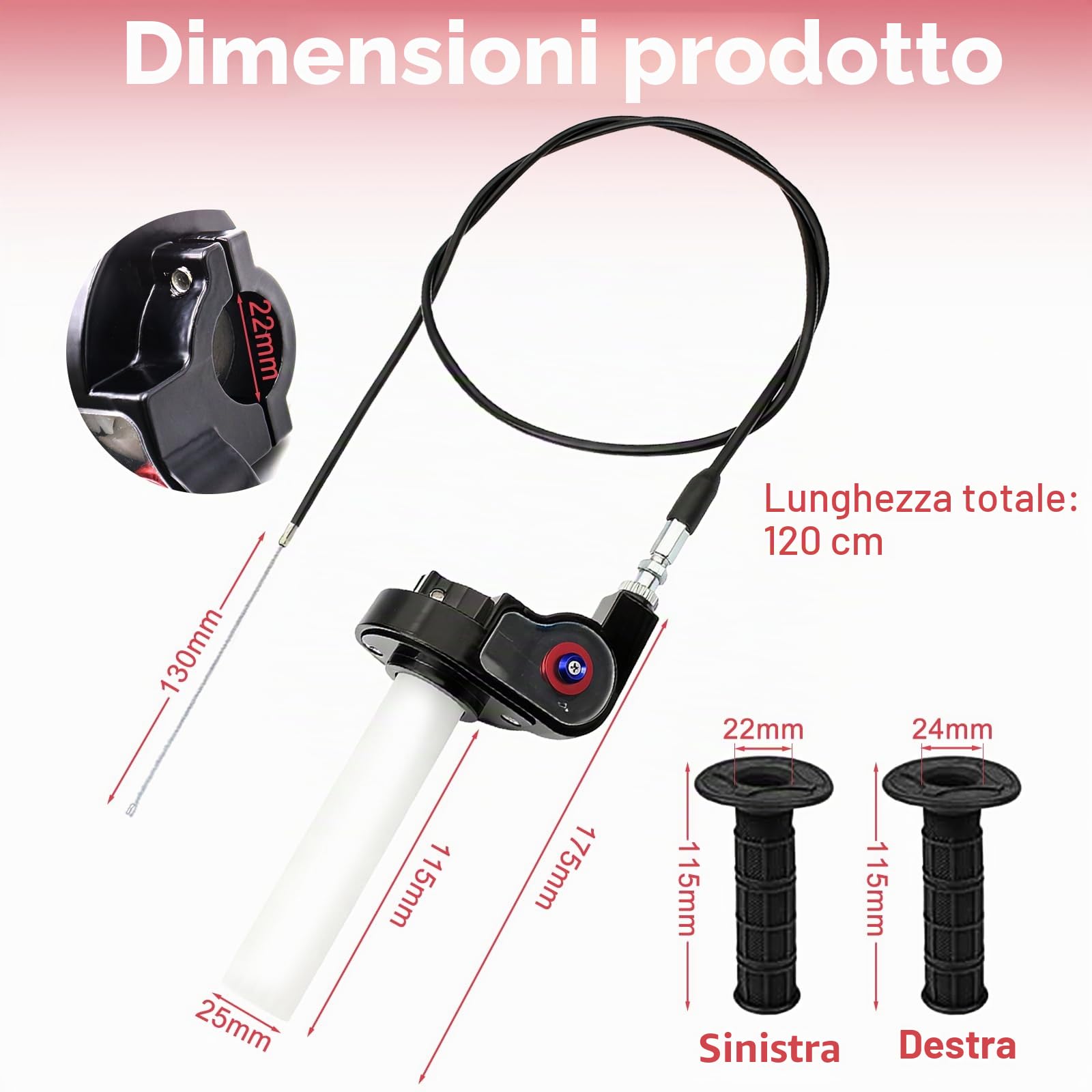 Set di Manopole per Gas Rapidi per Moto Impugnatura e Cavo Dell'Acceleratore Girevole con Manico Gruppo Acceleratore per Moto Gas Rapido Scooter Adatti per 50cc-150cc 200cc 250cc ATV Dirt Bike