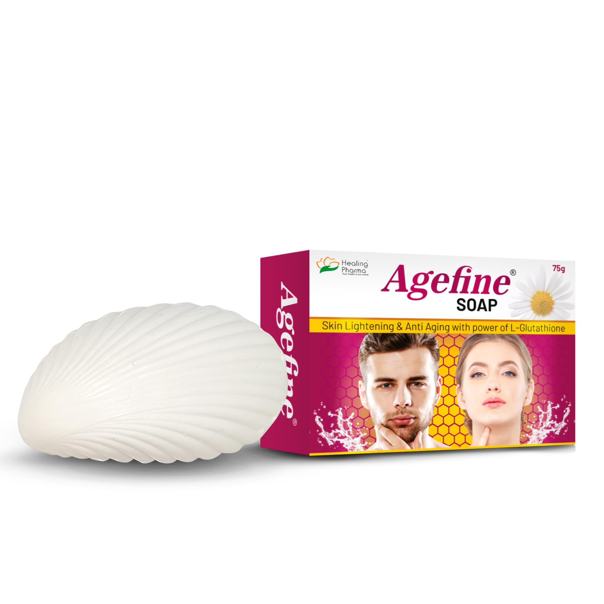 Healing Pharma - Agefine Kojic Acid, L-Glutathione & Glycolic Acid Soap | Tan Removal Soap for Men & Women | Soap for Dark Spots, Hyperpigmentation & Glowing Skin - Daily Use (Pack of 3, 75g Each)