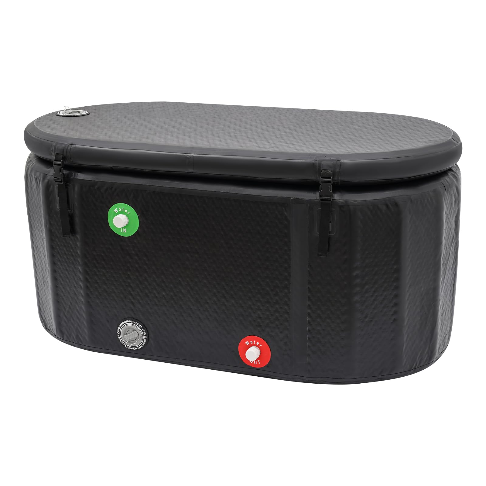 Cubo de hielo inflable con bomba inflable, bañera de hielo, terapia de frío ovalada para deportistas, campamentos de verano, interiores, exteriores (negro, 150 x 80 x 75 cm)