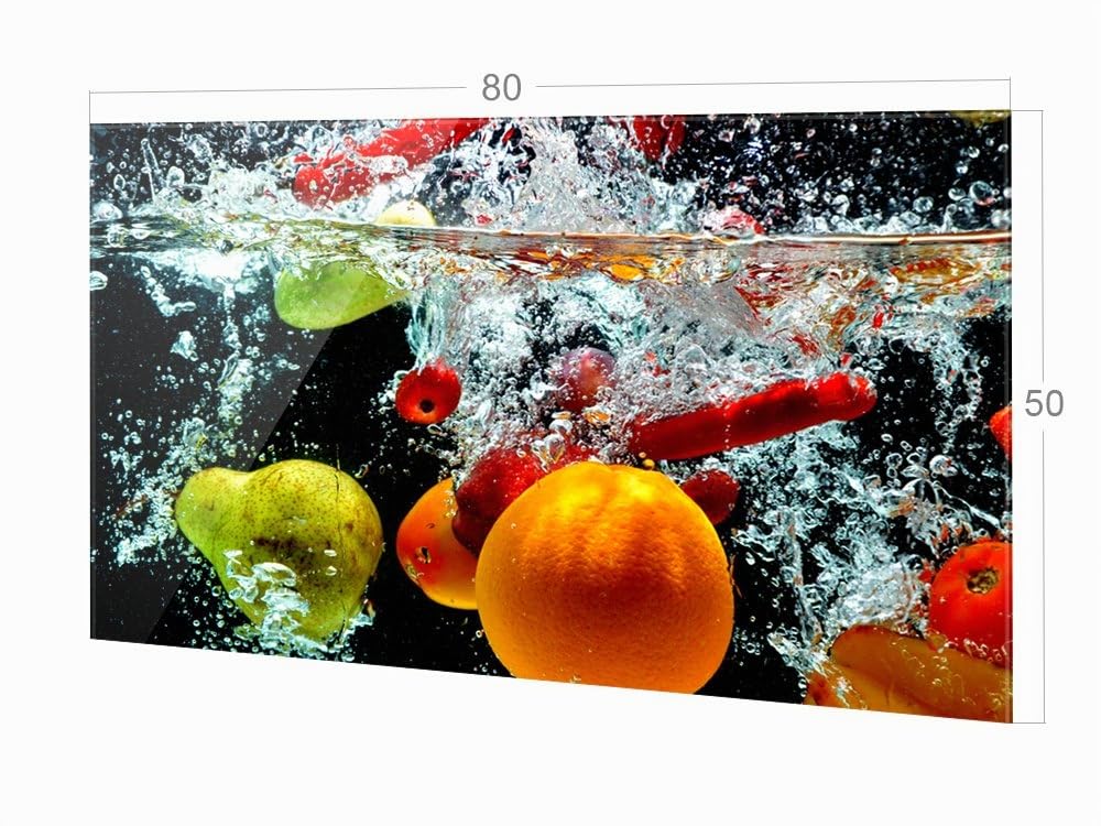 GRAZDesign Spritzschutz Glas für Küche Herd Früchte im Wasser Schwarz Bunt Küchenrückwand Küchenspiegel 4mm ESG 80x50cm
