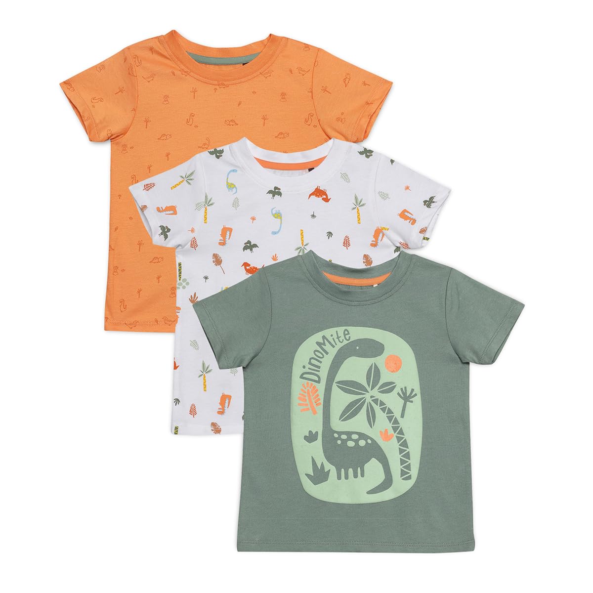 Mini Cuddles Men's Multi Baby Boys 3Pk Dinosaur Print T-Shirts, Colour (3-6M)