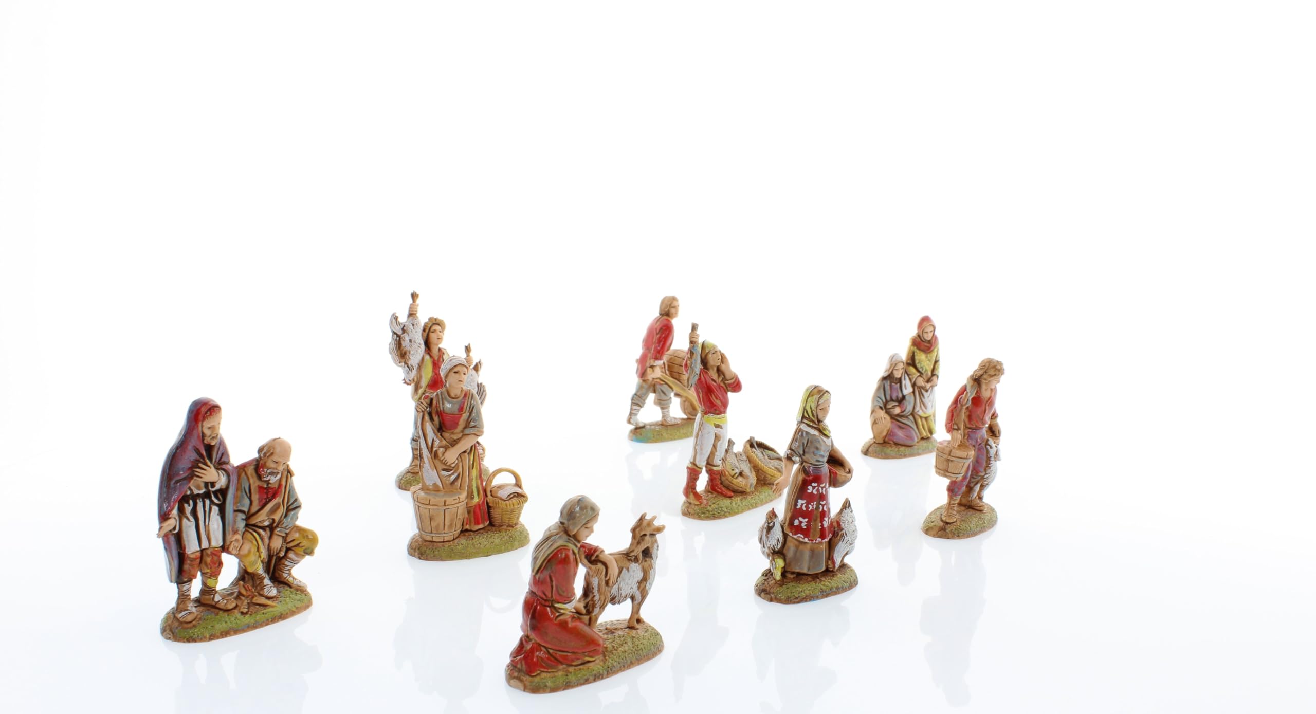 Moranduzzo Set 9 Pastori Napoletani Adatto a Presepe da 6 cm Scala 1:32 – MINI 6 – Statuina Indistruttibile, Stile '700, Rifinita a Mano, Scultore M. Landi, Made in Italy