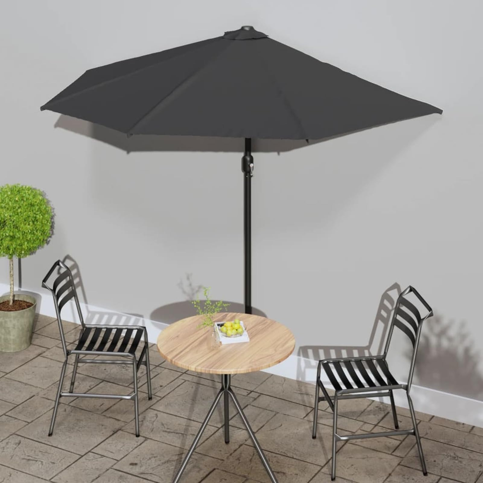 Homgoday Sombrilla de balcón semicircular Palo Aluminio Gris 270x144 cm Sombrilla de Jardín,Protección UV Sombrilla Jardín Grande Orientable Jardín Parasol Balcón
