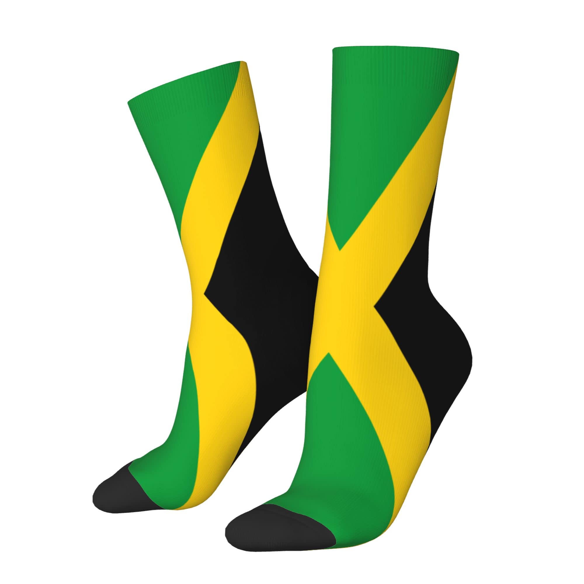 Iubbki Unisex As Pic Flag Of Jamaica Funny Crazy Socks Novelty Cool Funky 3D Printed Crew Socks