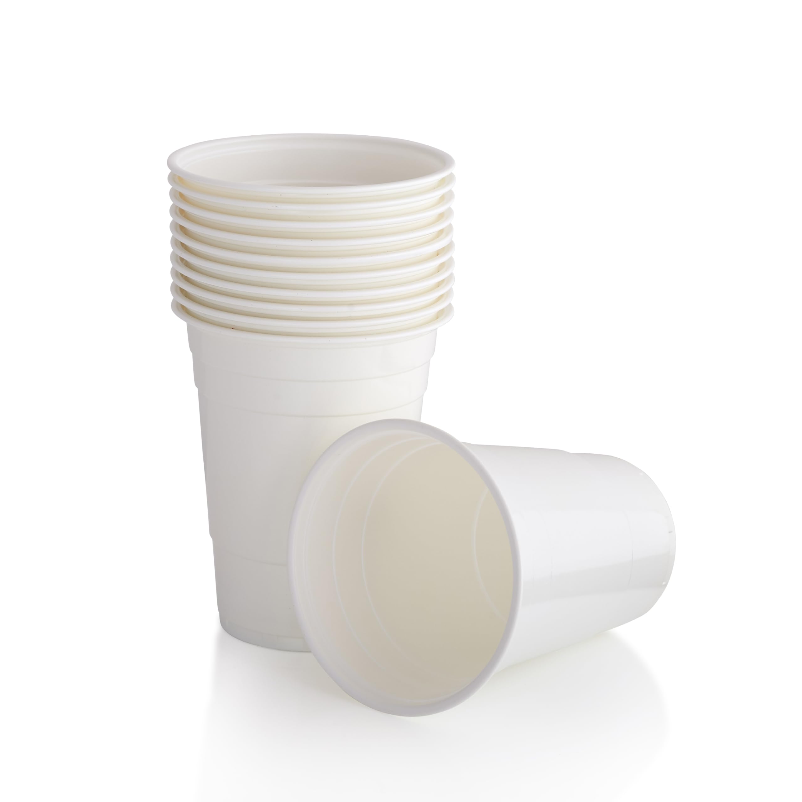 Persy Party Reusable Beer Pong Cups (25 Pack) - White, Plastic, 16 oz, Cylindrical, Durable, Eco-Friendly, Reusable, Beer Pong Cup, Cup