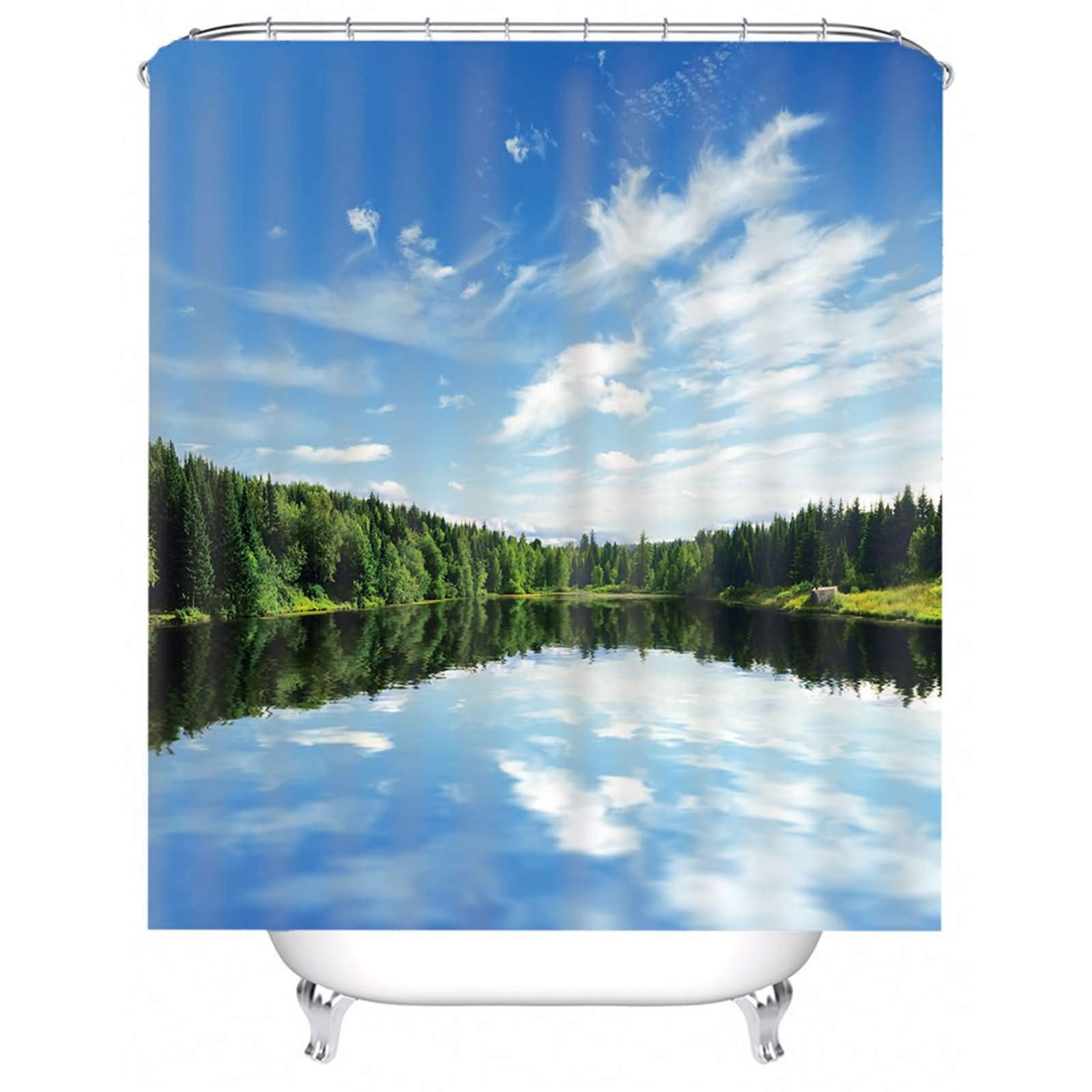 Rideau de douche imperméable motif forêt 180x180 pour petite salle de bain