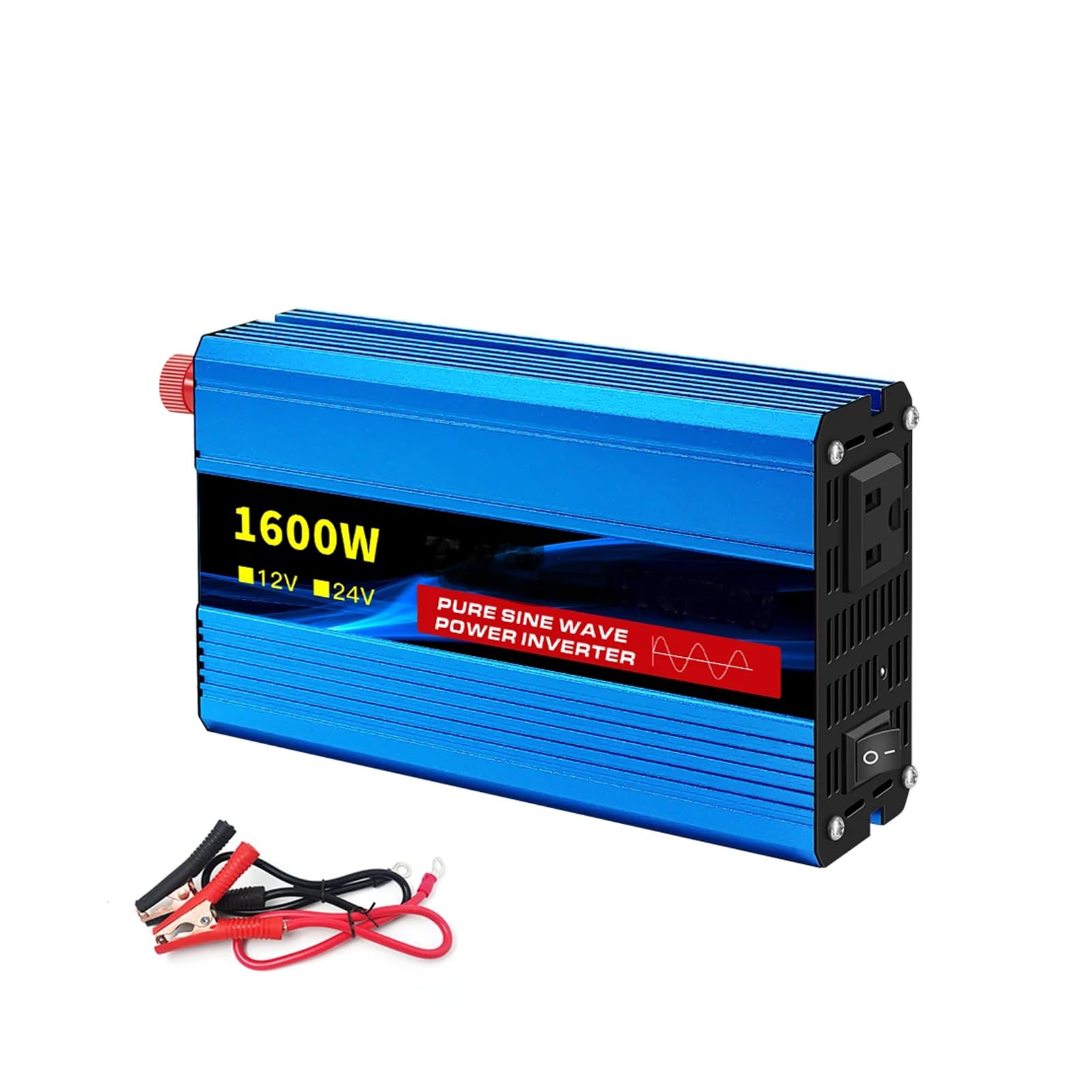 Generic 1600 W (potenza continua a 600 W) Inverter da CC 12 V a CA 220 V tensione 50 Hz Trasformatore solare ad onda sinusale pura con presa UE display a LED, 1600W-12V