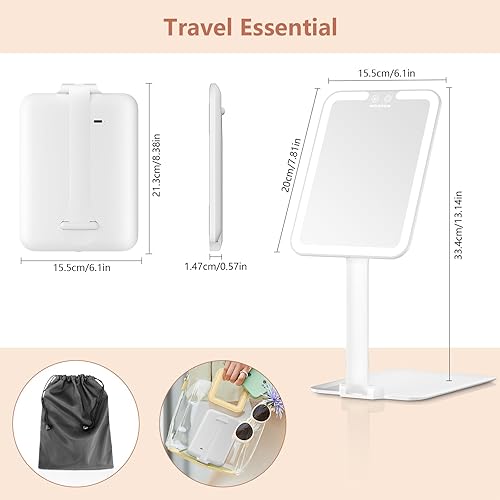 Miniatura 6 de wobsion Espejo de maquillaje de viaje, 8 x 6.1 pulgadas, recargable, portátil, plegable, espejo de maquillaje con luces, espejo iluminado de 3