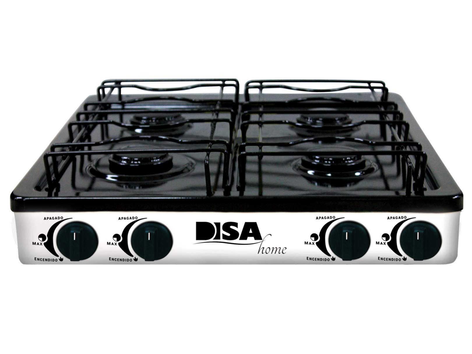 DISA HOME PARR-GAS-04 4-Burner Gas Cooktop with black grates and control knobs.
