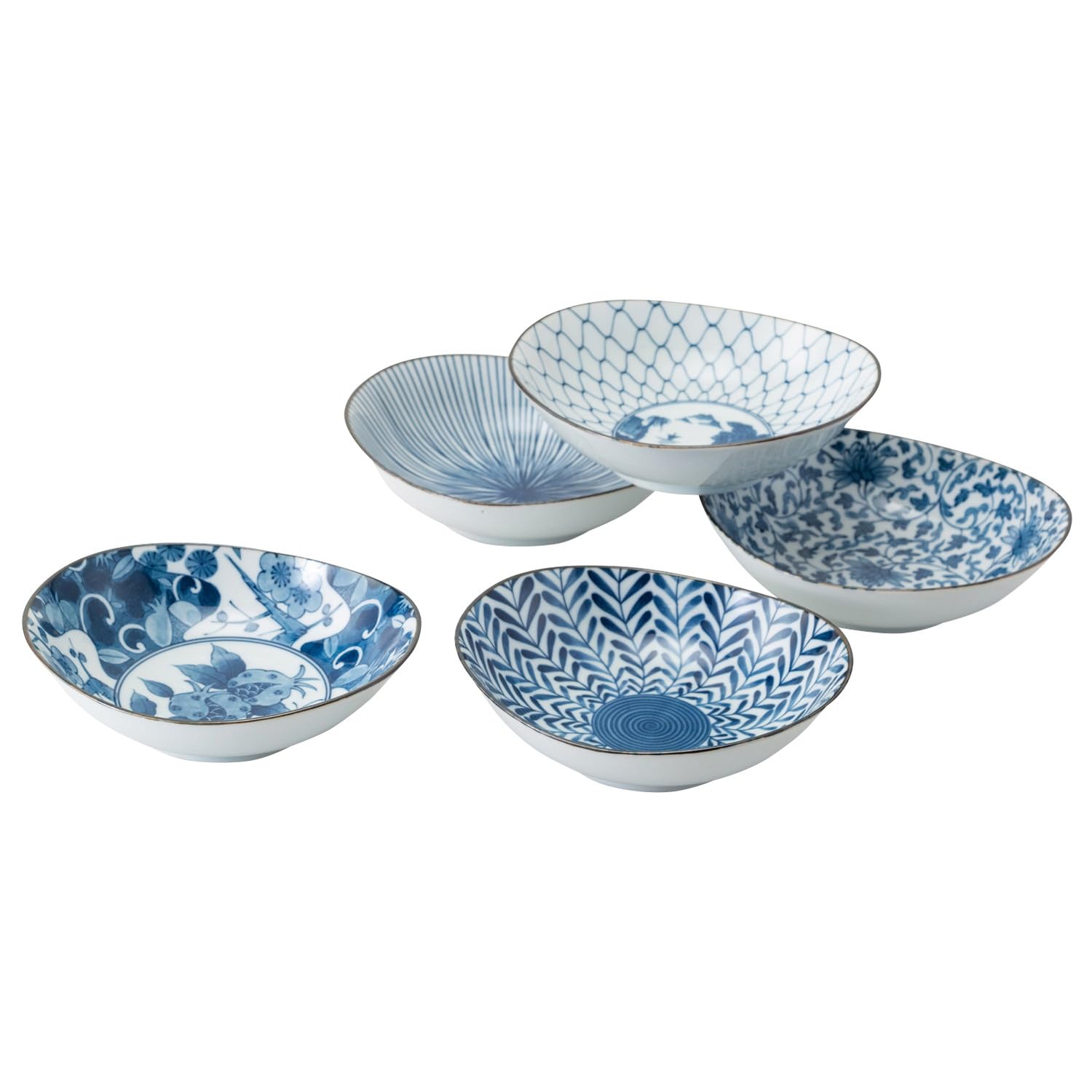 Amazon.co.jp: 美濃焼 食器セット ボウル 鉢 5点セット 藍絵変り
