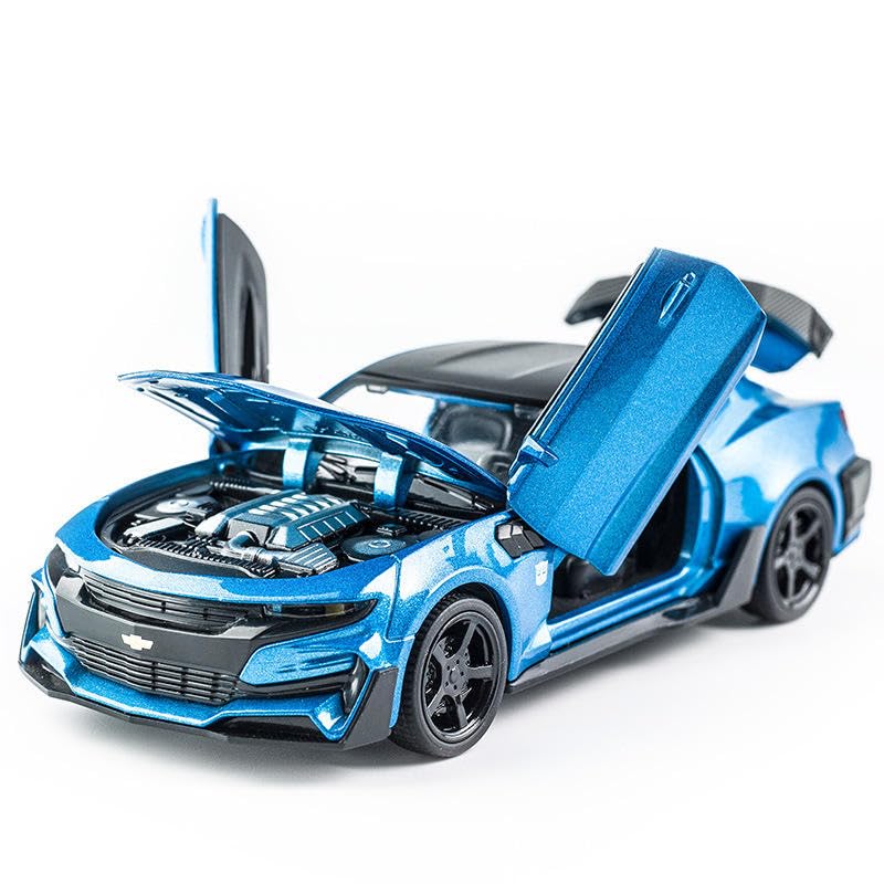 1:32 Diecast Chevrolet Camaro Toy car Alloy Metal Pull Back Die-Cast Car Scale Model Pullback with Sound Light Mini Auto Toy car for Kids Best Gifts Toys for Kids Boys(Blue)
