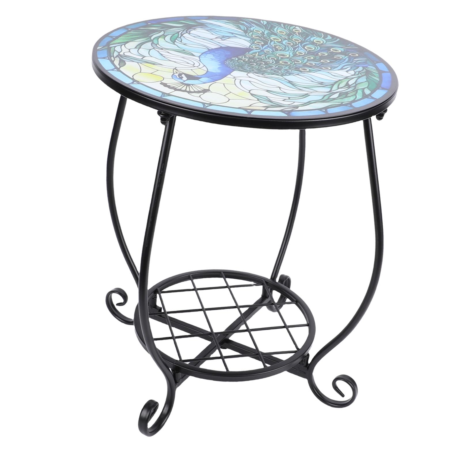 Table d'appoint en fer à 2 niveaux et bout de canapé rond pour salon et jardin