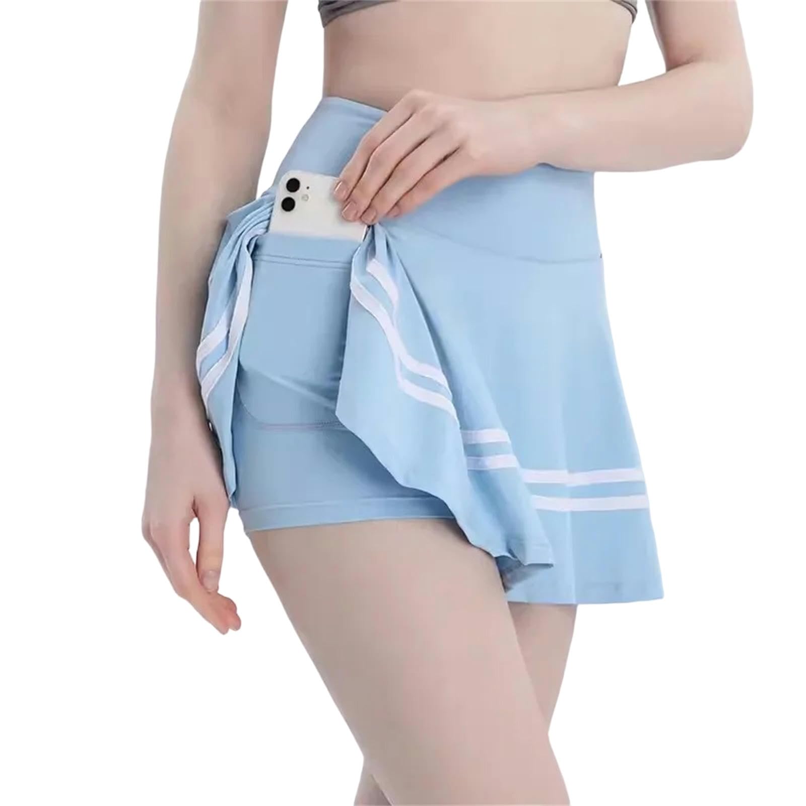 Falda Pantalones Cortos Deportivos De Verano Femeninos con Bolsas Laterales Incorporadas Y Faldas De Tenis Falsas De 2 Piezas De Cintura Alta-Negro-s