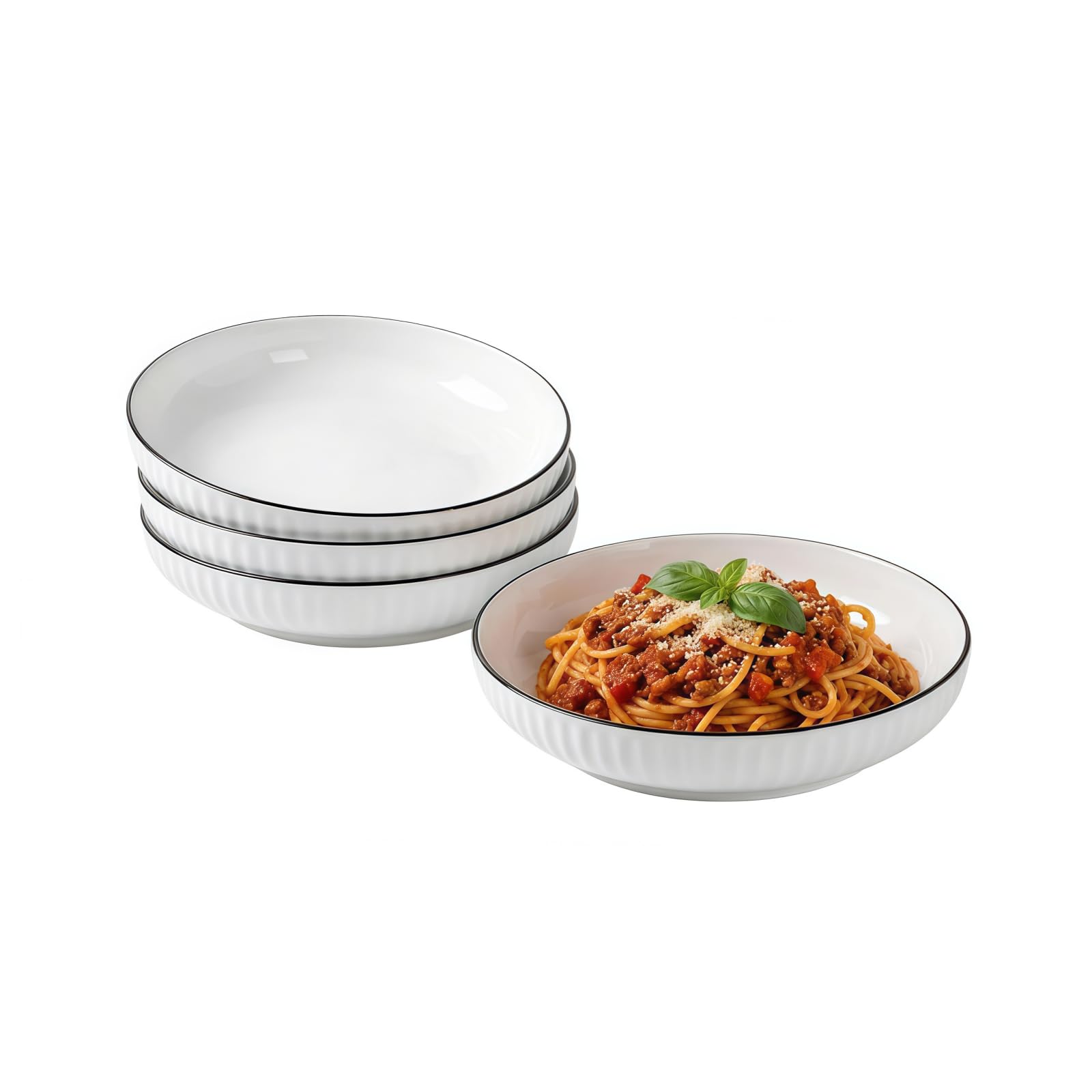 Koimiao 4 Pcs Ceramic Pasta Bowls Set, 20oz Versatile White Serving Bowls, Ideal as Durable Salad or Decorative Bowls for Pasta, Fruit, and Parties, Oven and Dishwasher Safe