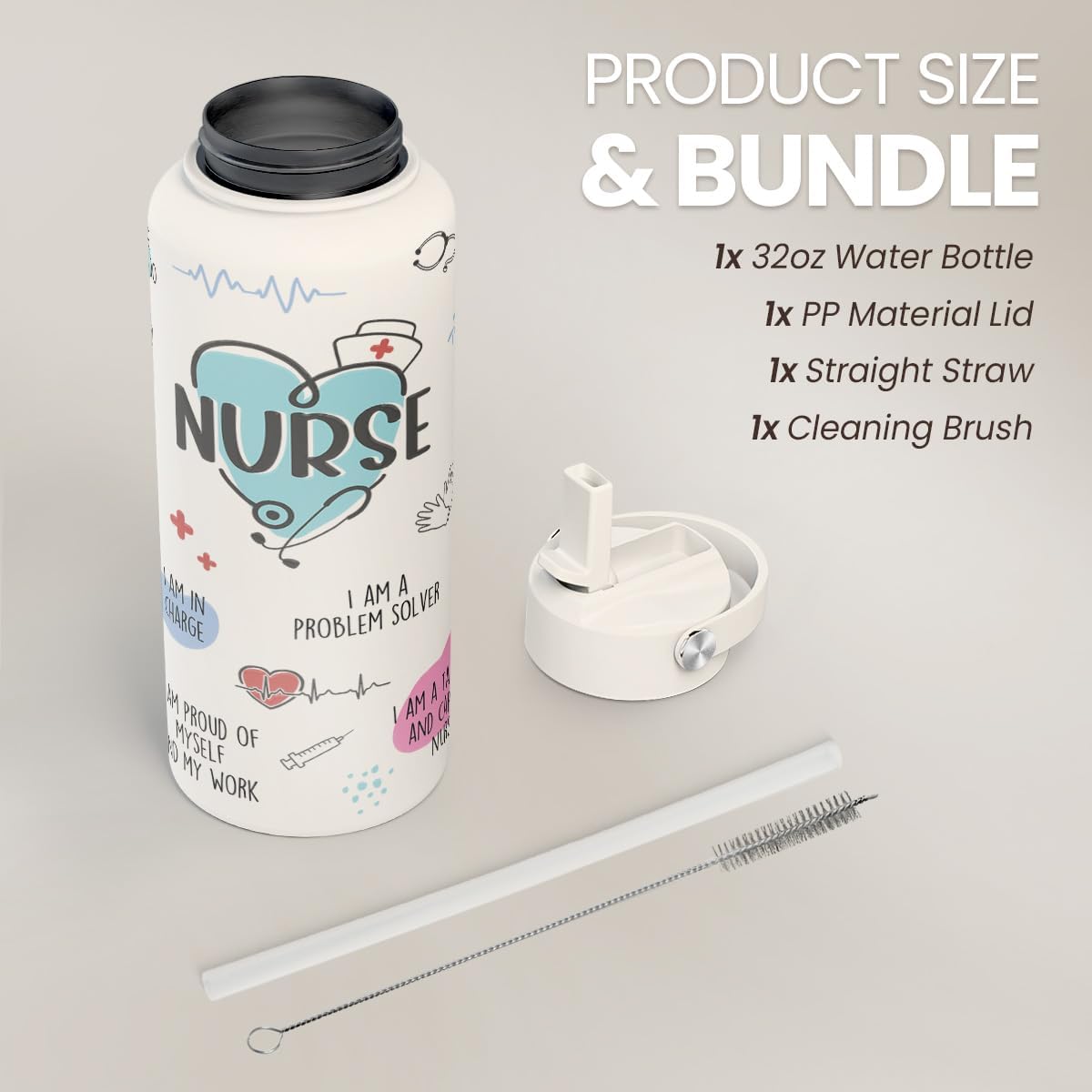 Nurse Water Bottle 32oz Stainless Steel Insulated with Lid, Nurse Gifts for Female Nurses, Medical Staff Inspiration Gifts for Nursing Students, Graduation Christmas Birthday Nurse Week - Image 3
