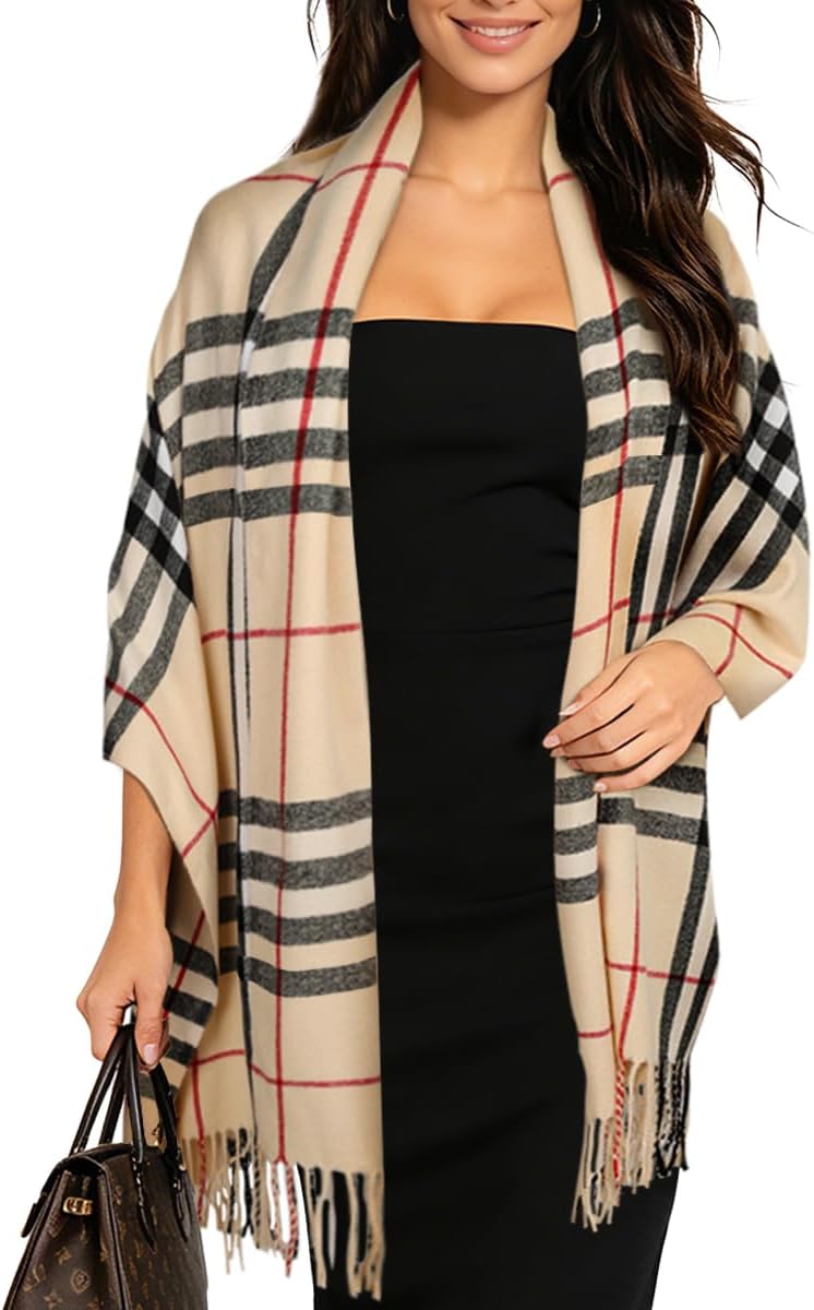 EXTREE Scarfs for Women Pashmina Silky Shawl Wrap for Evening Dressing Blanket Open Front Poncho Cape