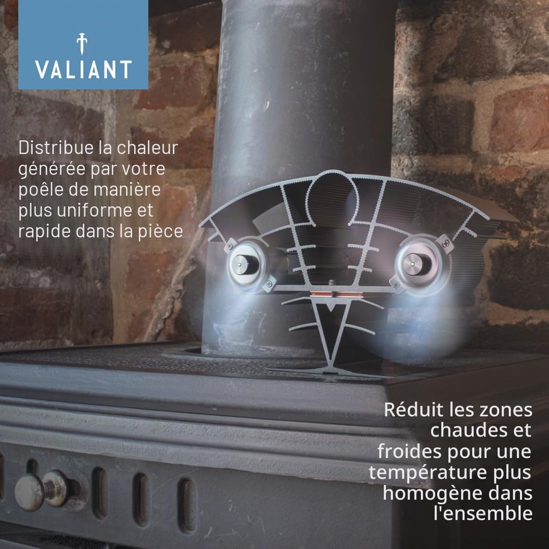 Valiant Whirlwind Ventilateur de poêle – Ventilateur de brûleur à bûches à Circulation d'air Chaud, Noir