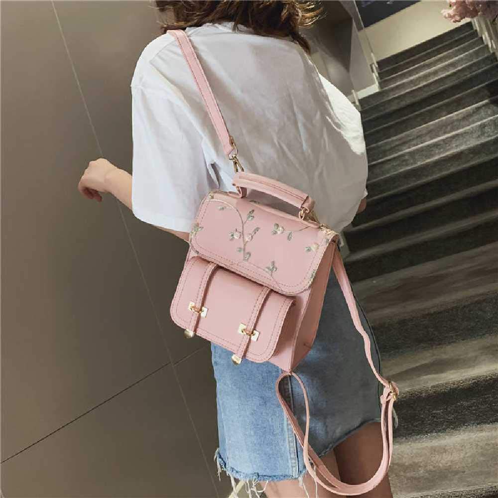 Floral embroidered leather backpack Clearance