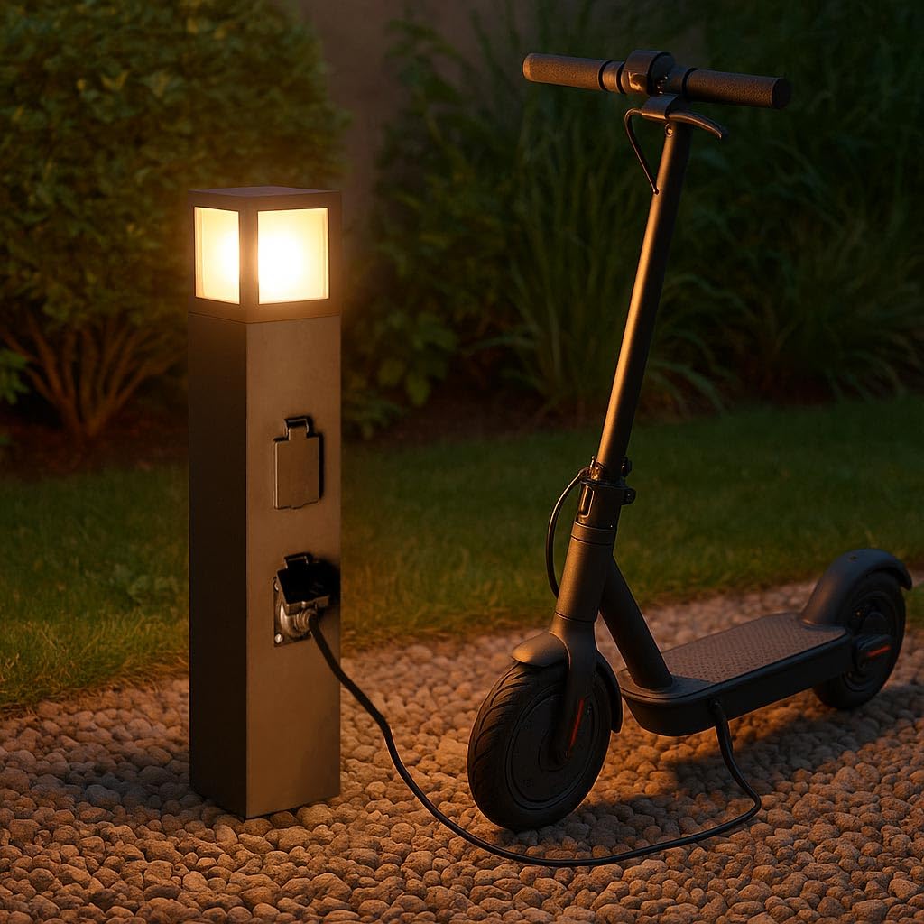 Planetitaly – FACADO – Colonnina Elettrica da Giardino LED con 2 Prese Elettriche - Torretta Illuminazione IP54, E27, 230V (1000mm)