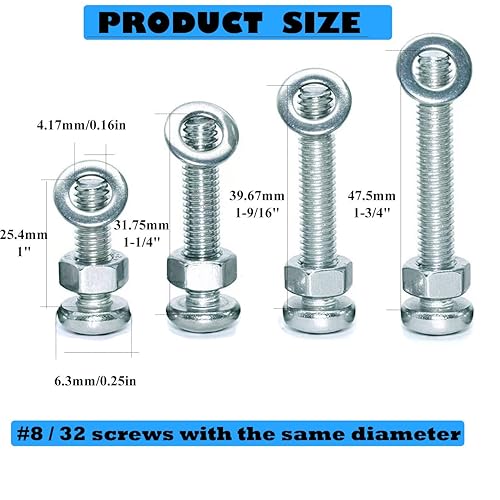 Miniatura 2 de 120 tornillos de máquina 832 perillastornillos de tracción, tuercas de perno, arandelas planas, kit surtido de acero al carbono, galvanizado,