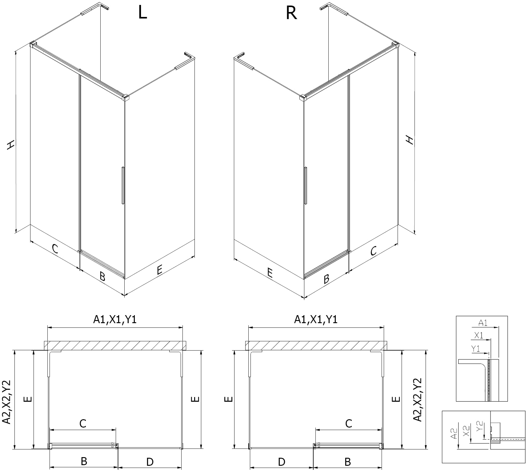 Mexen Rox-3S L - Box doccia a tre pareti con porta scorrevole, 130 x 95 cm, vetro trasparente 8 mm, finitura cromata