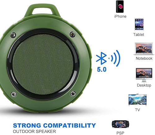 Outdoor Waterproof Bluetooth Speaker,Kunodi Wireless Portable Mini Travel Speaker With Subwoofer, Enhanced Bass, Built In Mic For Sports, Pool, Beach, Hiking, Camping (Green) #TOP4