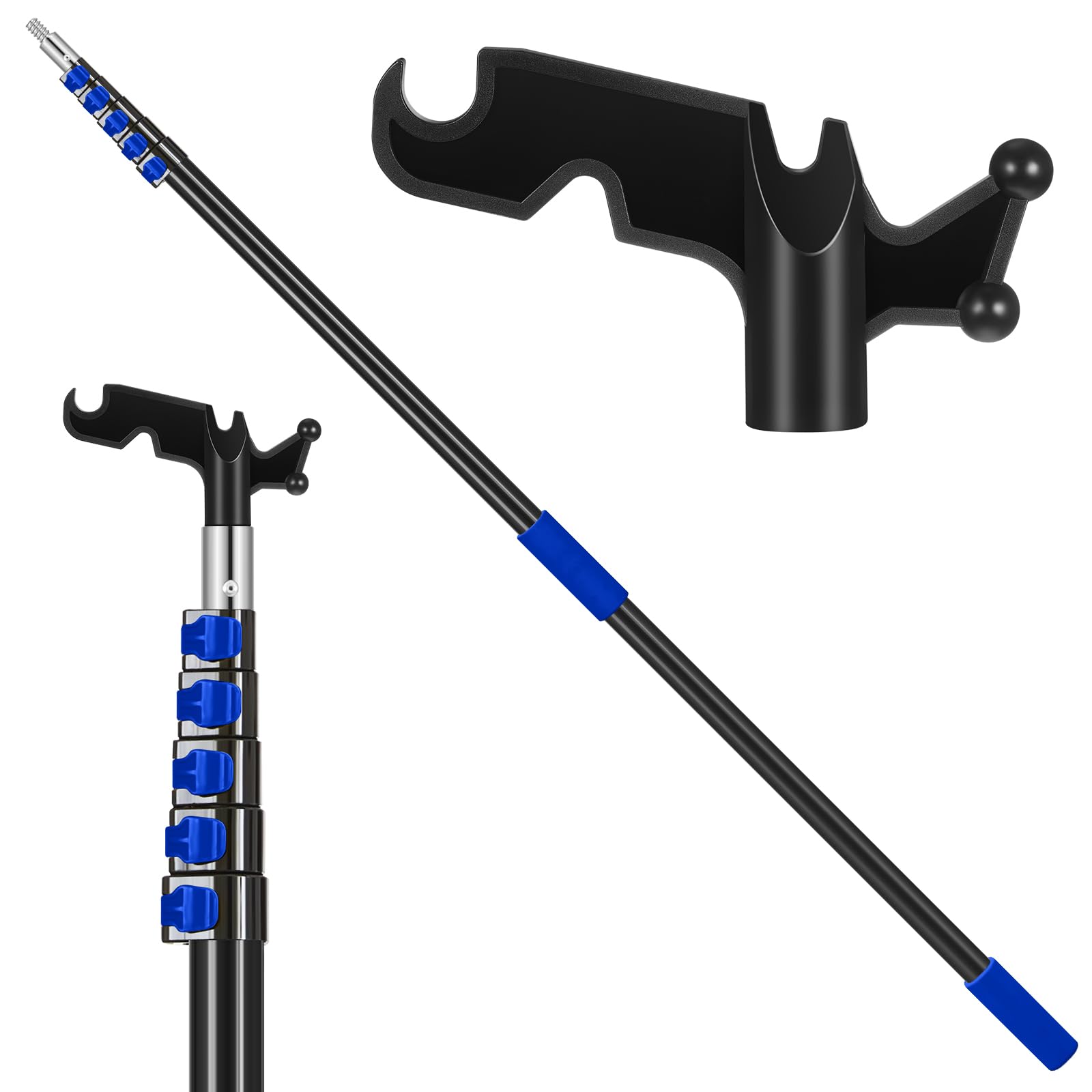 7-36 Ft Telescopic Extension Pole with Hook for Xmas Lights, Blue