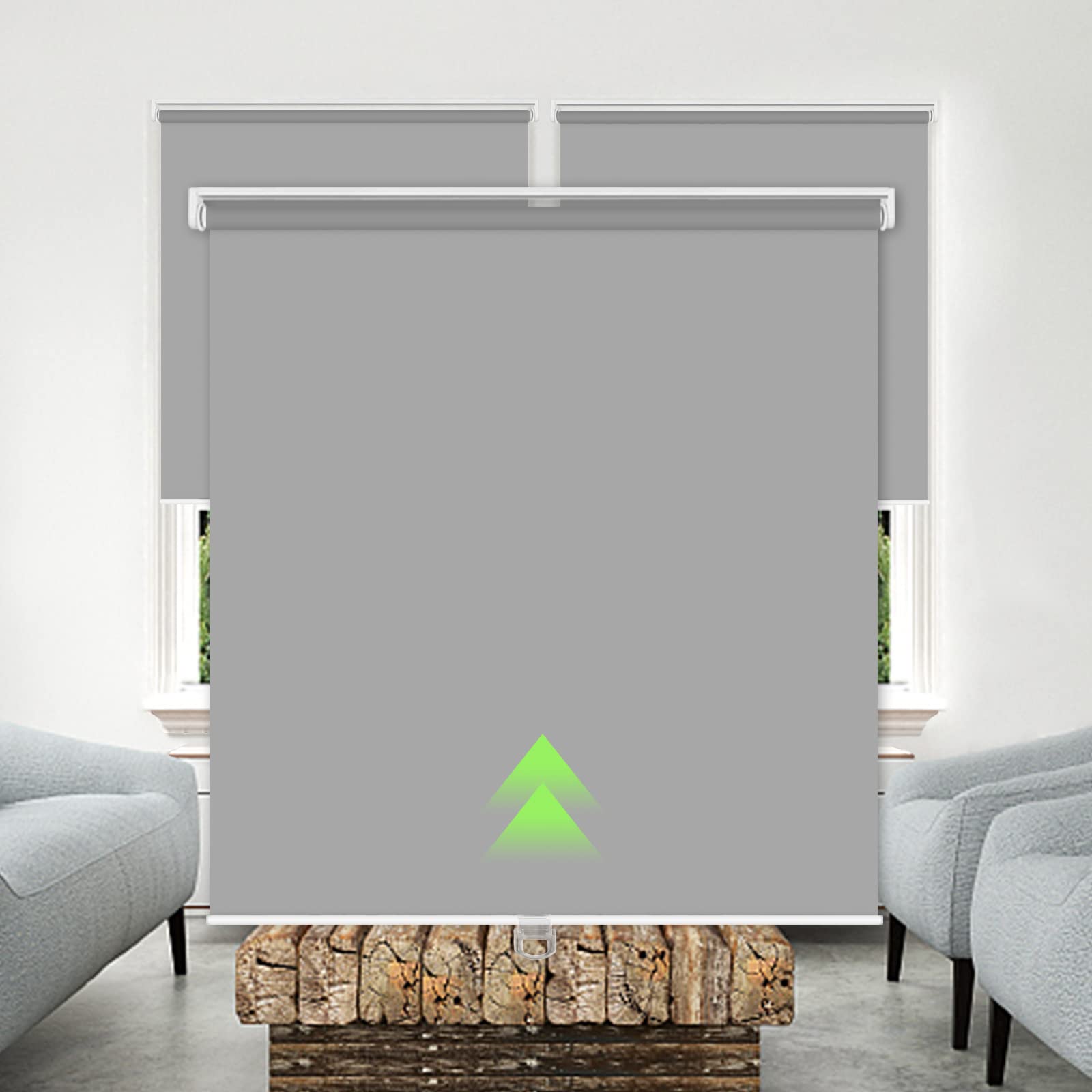 Kokorona Cordless Blackout Roller Shades for Windows, Room Darkening Pull Down Roller Blinds