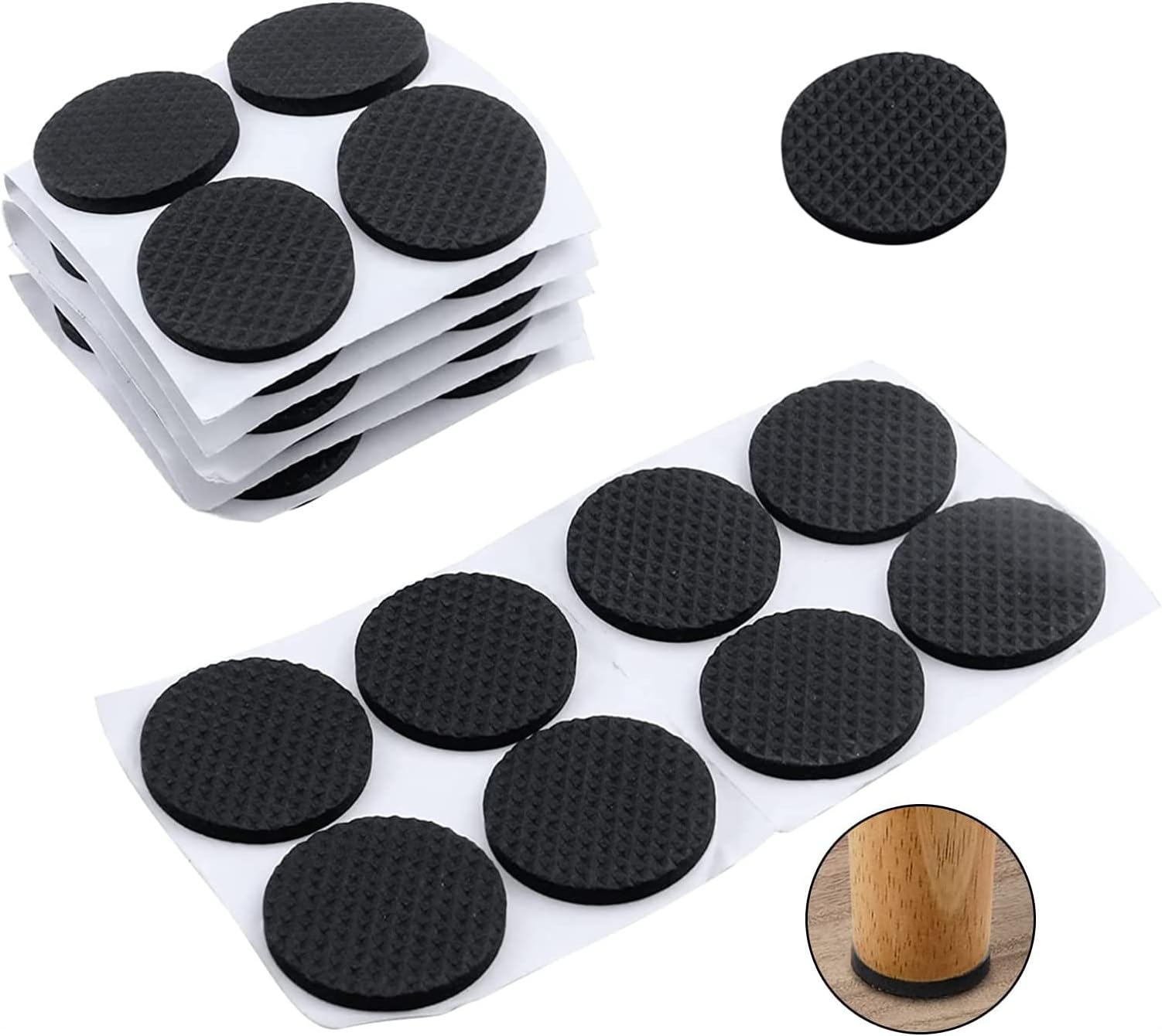 AJIODA Non Slip Furniture Pads–80PCS EVA Furniture Protector Self Adhesive Sticky Floor Protector Mat Furniture Grippers Chair Leg Pads Anti Scratch Foam Table Chair Sofa Sticky Floor Mat, Round