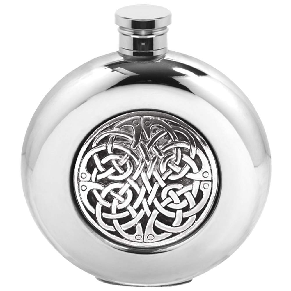 English Pewter Company Celtic Design 6oz Round Pewter Hip Flask [CEL193]