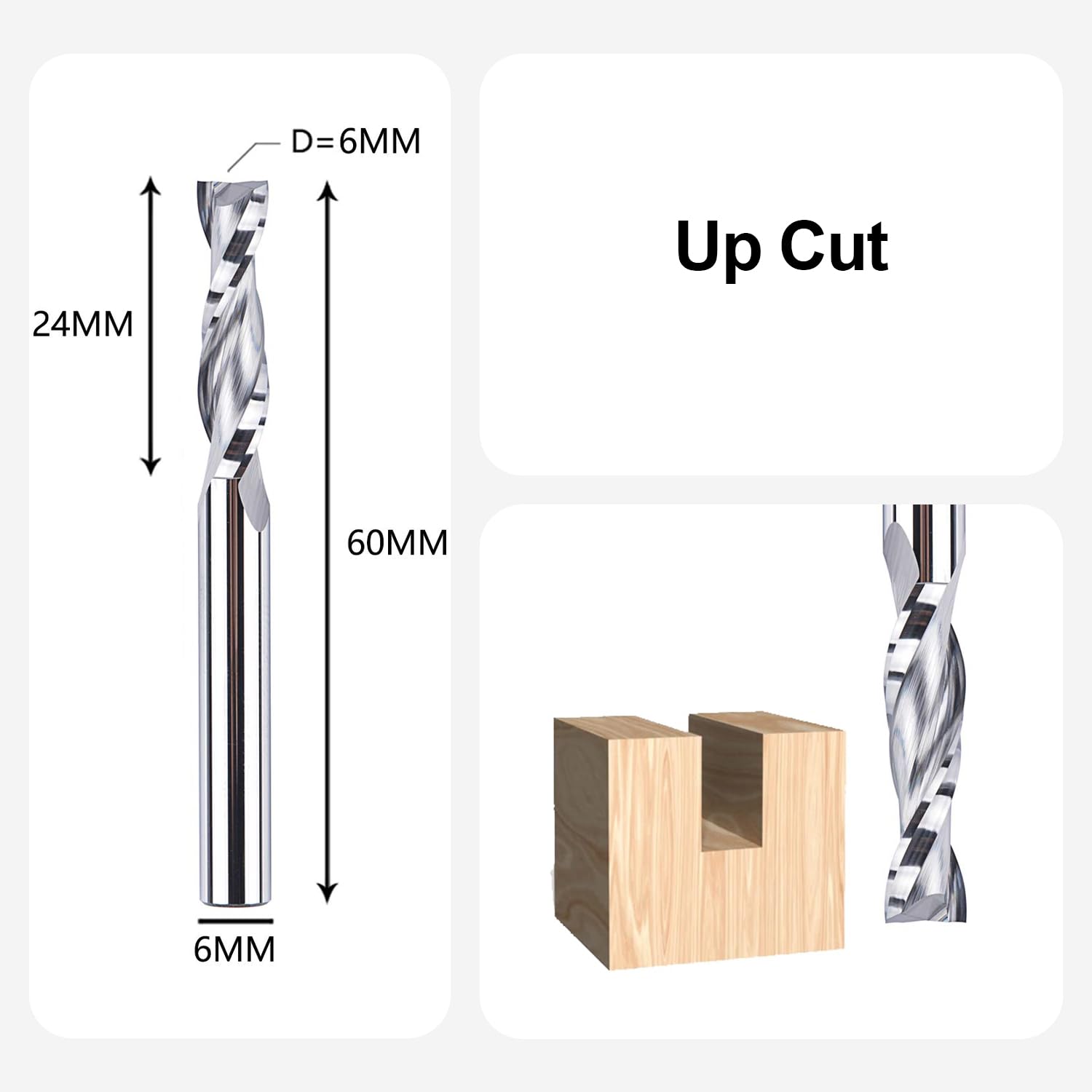 SpeTool 6mm Shank Up Cut Spiral Router Bit, Solid Carbide End Mill for Woodworking CNC Milling & Slotting, 6mm Cutting Dia - Image 2