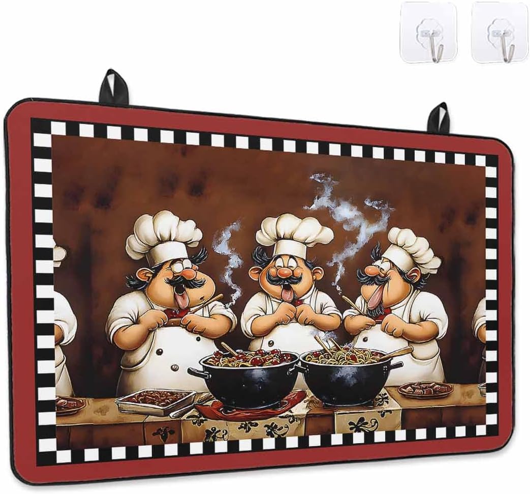 Fat Chef Stove Top Covers for Electric Stove, Kitchen Glass Ceramic Electric Cooktop Covers 28.5"x20.5", Cartoon Vintage Black Check Plaid HeatResistant Oven/Countertop/Dishwasher/Sink Protector