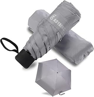 GAOYAING Travel Umbrella Mini Umbrellas for Rain Sun&Rain Lightweight Small UV Sun Umbrella Compact Suit for Pocket with Case Gray