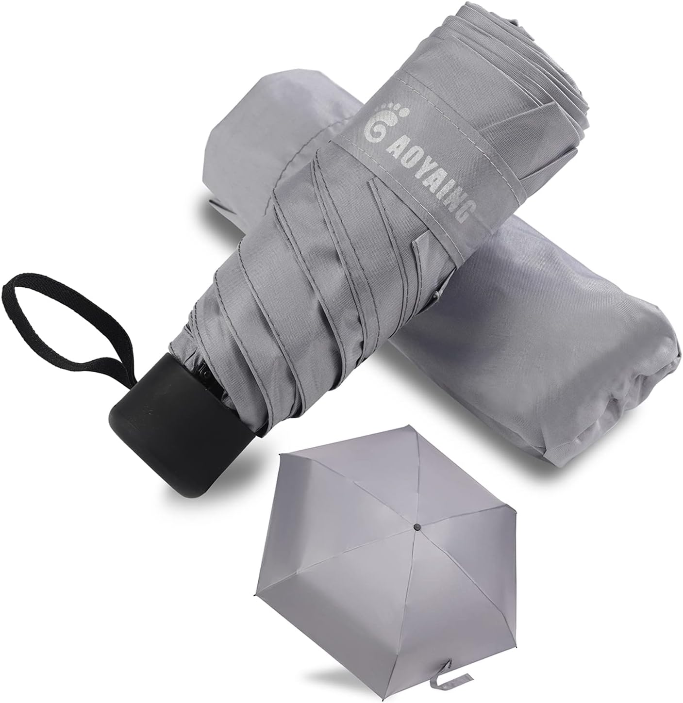 GAOYAING Travel Umbrella Mini Umbrellas for Rain Sun&Rain Lightweight Small UV Sun Umbrella Compact Suit for Pocket with Case Gray