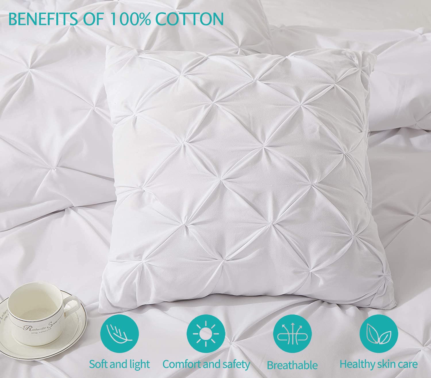 Saferay Green Pinch Pleated European Pillow Shams Set of 2 White European Square 800 Tc Hotel Class Stich 100% Cotton Pinch Euro 26x26 Pillow Cover Decorative Pinch Pillow Shams