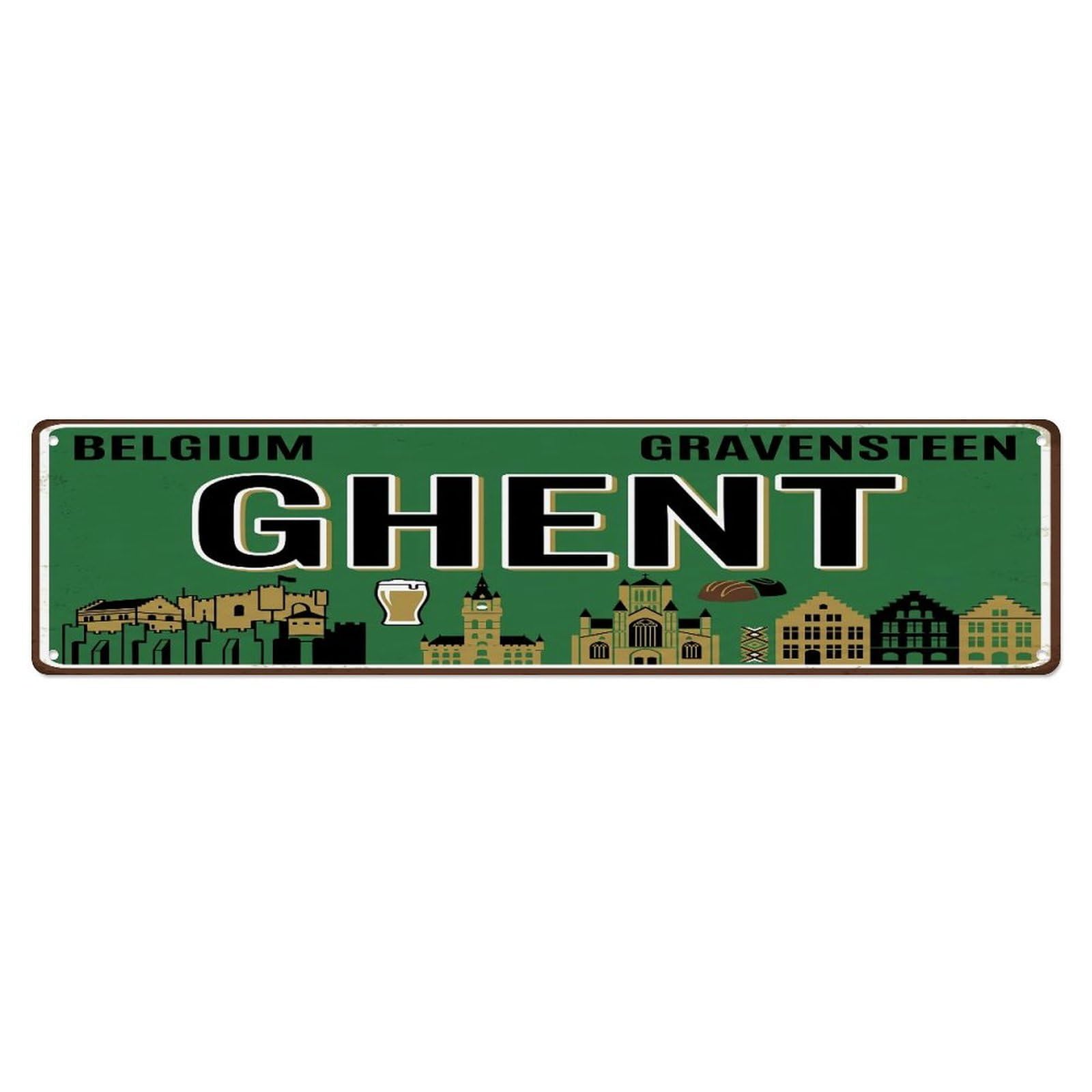 Tgrcjimh Style Metal Tin Sign Vintage Travel Ghent Castle Belfry Beer