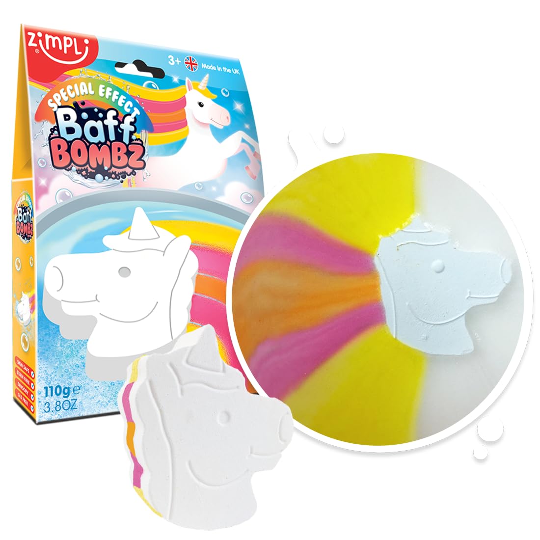 Large Unicorn Bath Bomb from Zimpli Kids, Magically Creates Multi-Colour Special Effect, Unicorn Birthday Gifts for Girls, Goody Bag Fillers for Children, Pocket Money Bath Toy, Organic & Moisturising
