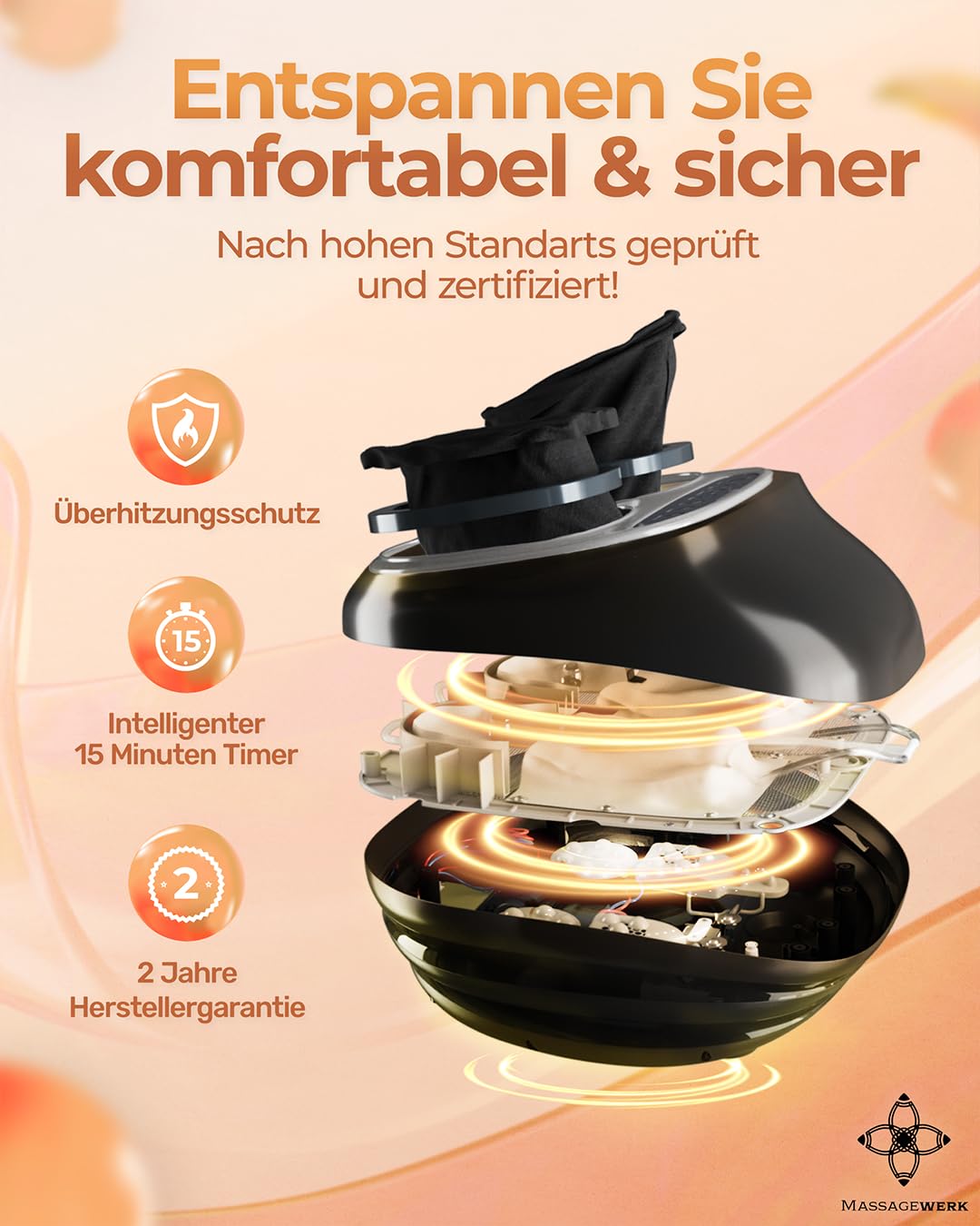 Premium Fußmassagegerät Elektrisch | EMS Fußmassagegerät mit Shiatsu, Vibration und Heizfunktion | Verbesserte Durchblutung, Schmerzlinderung bei Fersensporn und Neuropathie bis Größe 45