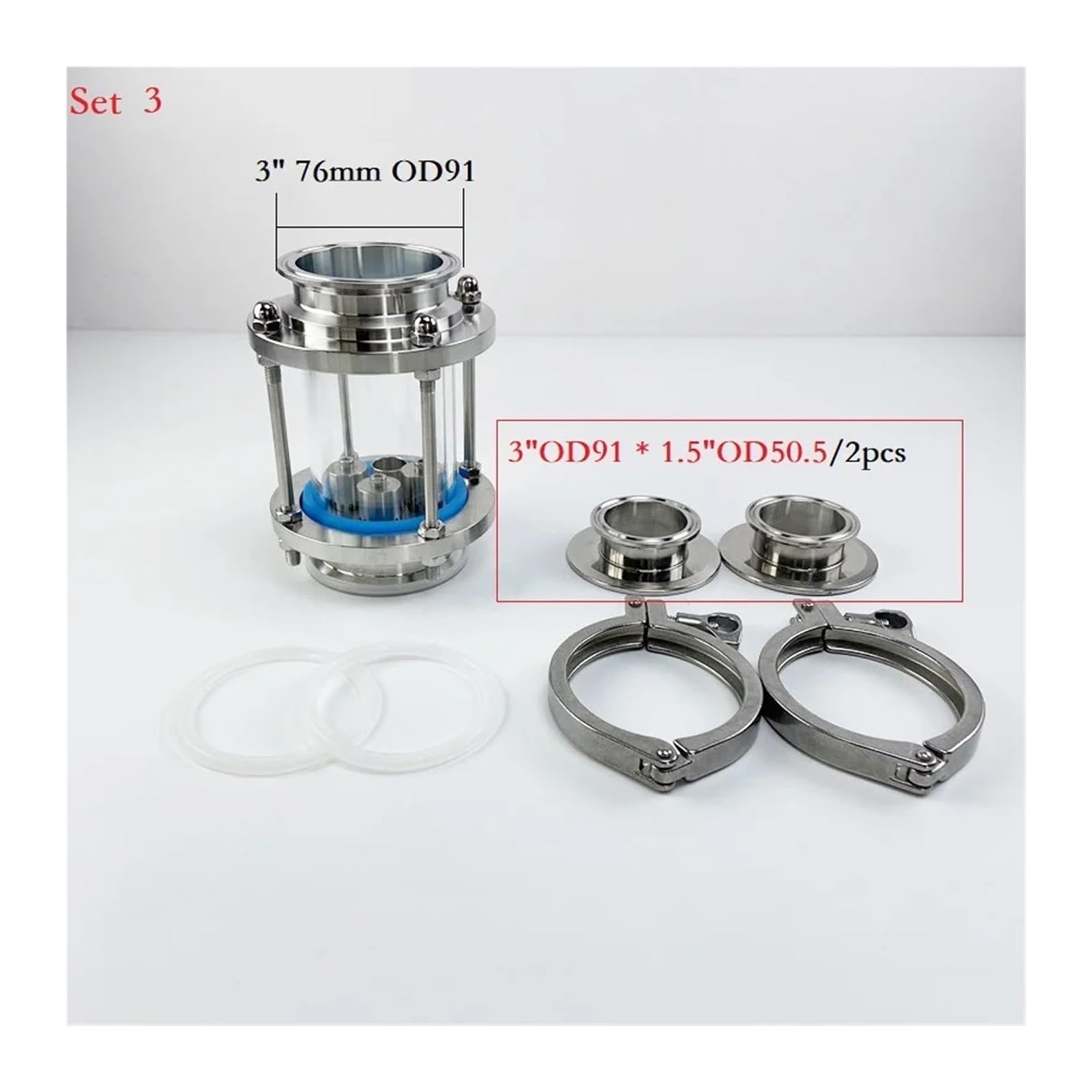 Colonna for Lenti di Distillazione Colonna di Lenti di distillazione da 3" con 1 Set di Piastre in Acciaio Inossidabile 304, Unione di Vetro Spia Tri-Clamp SS304(Set 3)