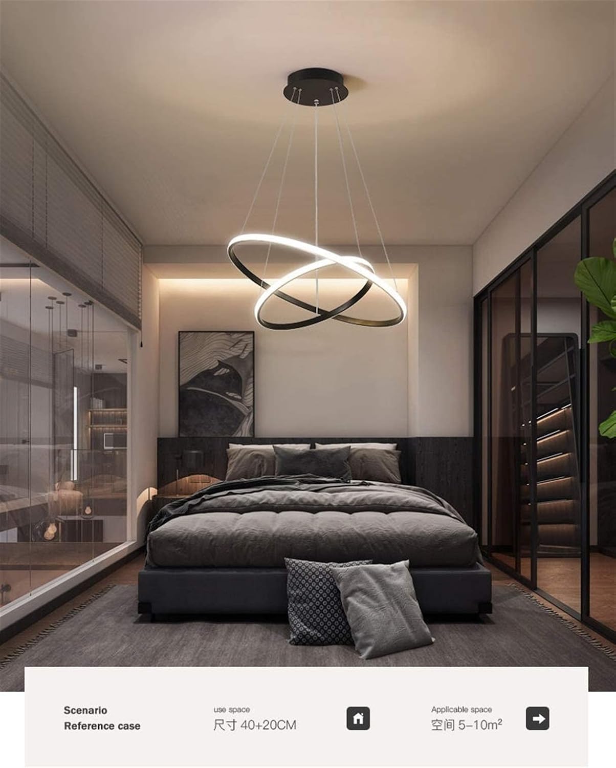 Modern LED Chandelier Hanging Lamp Rings Ceiling Chandelier Lighting for Living Room Dining Room Light Fixtures Black (Color : Black Warm White Size : 20 40 60 80cm 4ring) (Black Warm White 30 50 70 image 4