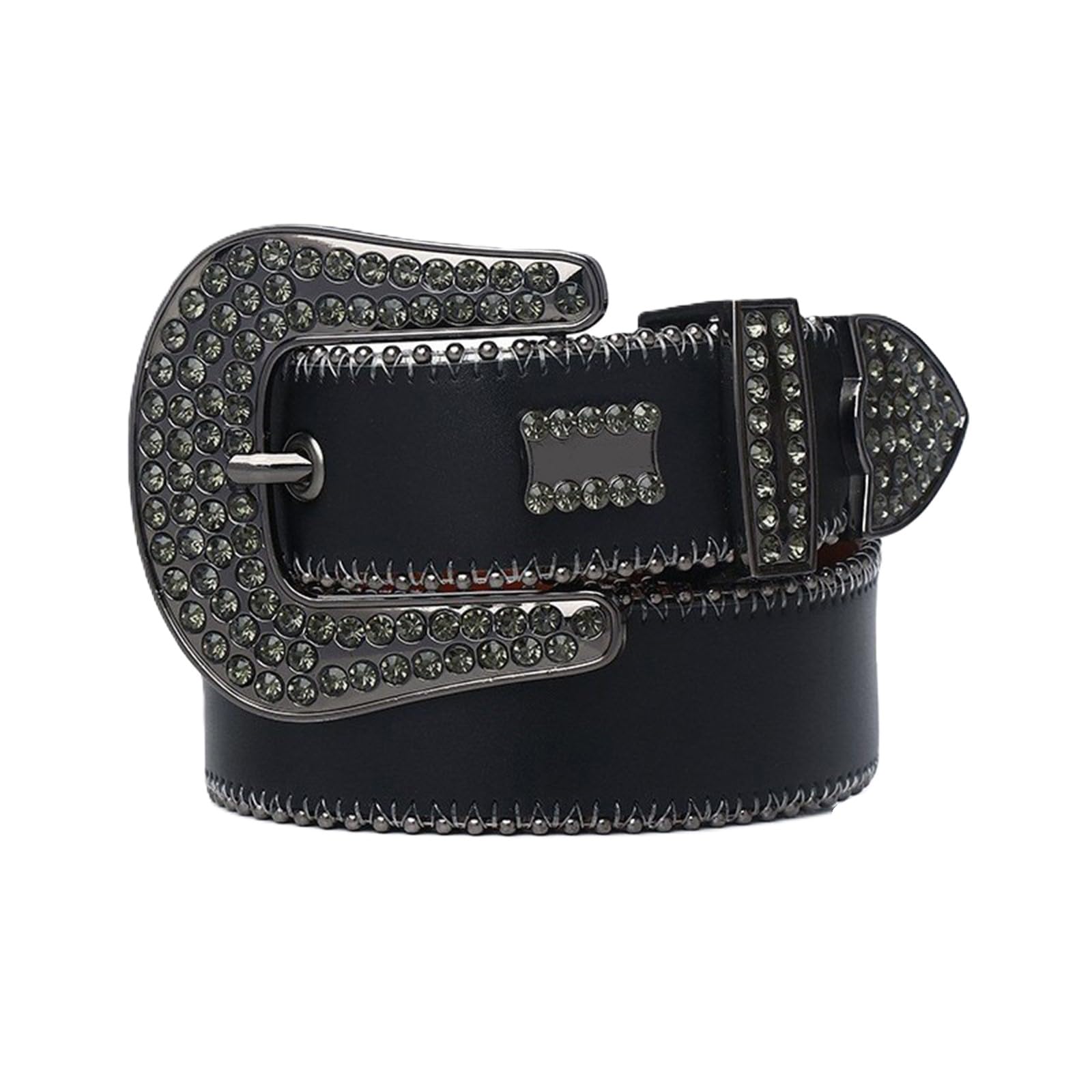 Cinturón De Cuero Con Tachuelas Occidental Punk Unisex, Hebilla Diamantes Imitación Negro