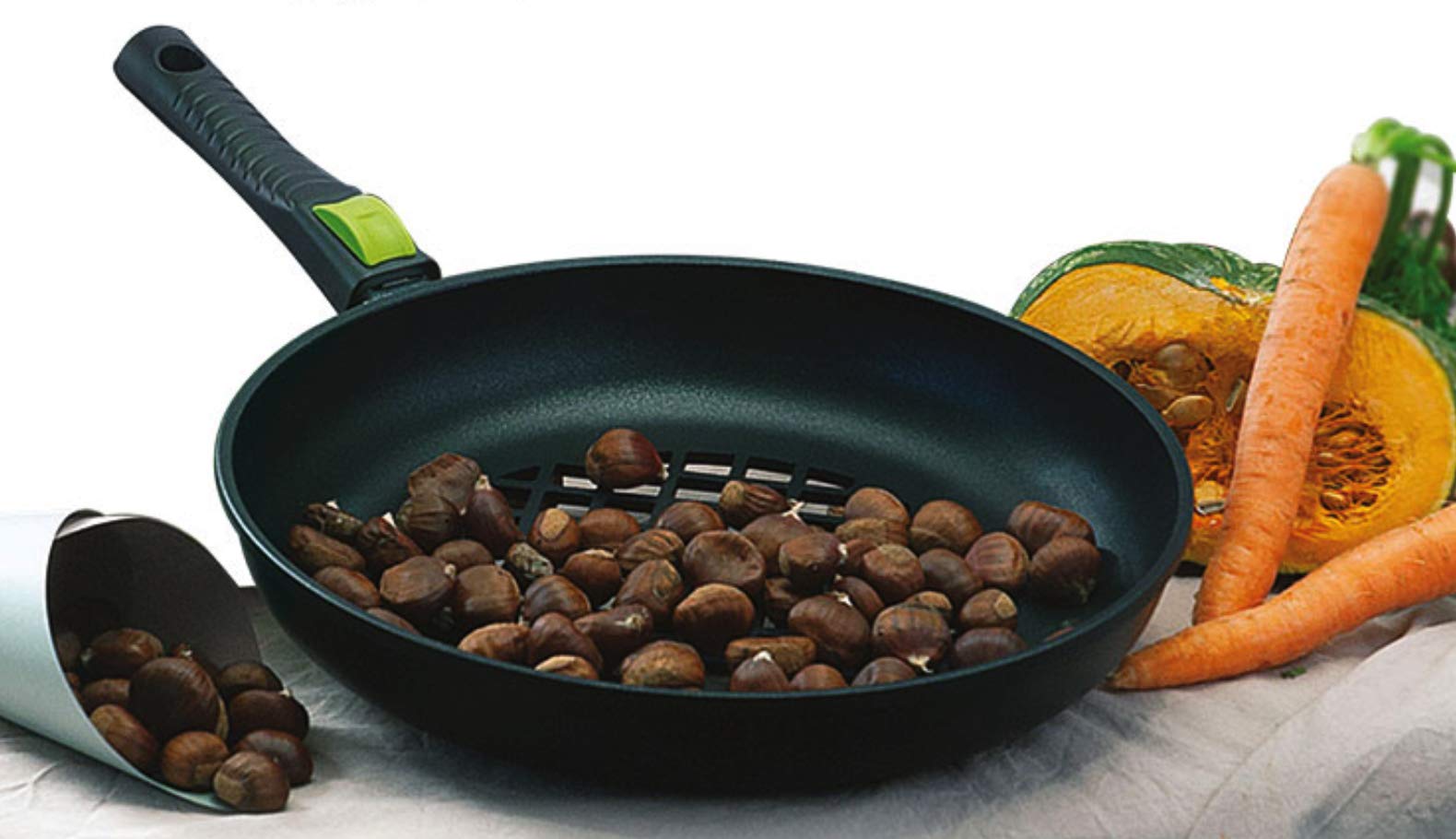 Padella per barbecue in alluminio antiaderente con fondo grigliato e manico rimovibile di Risolì, diametro 320 mm