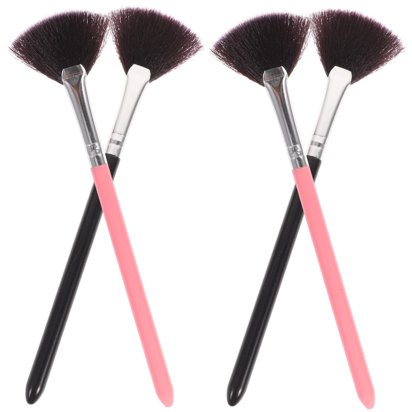 Beavorty 4pcs Professional Makeup Long Handle Fan Shape Blusher Brush Powder Brush Set for Face