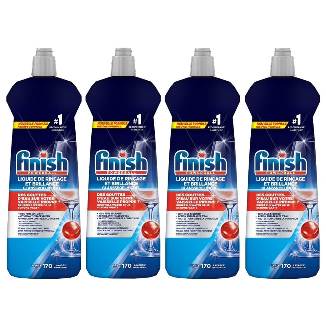 Finish – Lote de 4 líquidos de aclarado para lavadora, brillo y secado 800 ml