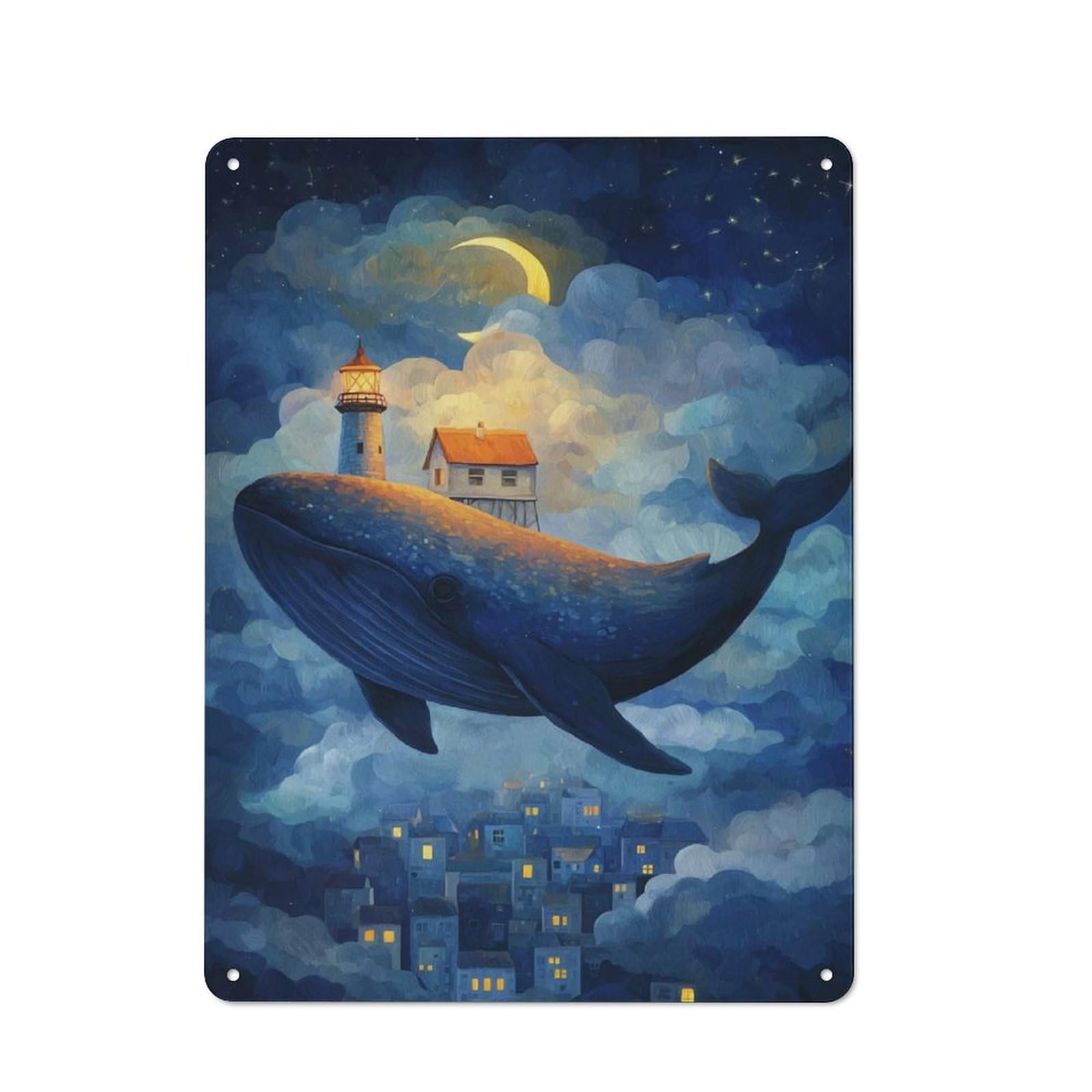 Junmoney Whale Island Dreamscape Retro Metal Sign 40X30cm For Hobby Room Or Studio, Autumn Wall Decor For Creative Interior Collectors