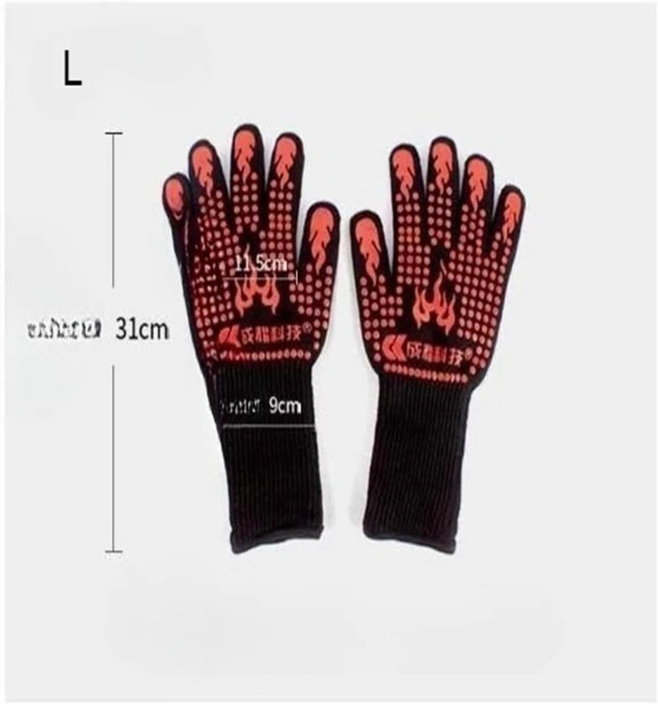 Heat Resistant Oven Gloves, 500°C Silicone Non Slip Flame Retardant Insulation Mitts(Red-L)