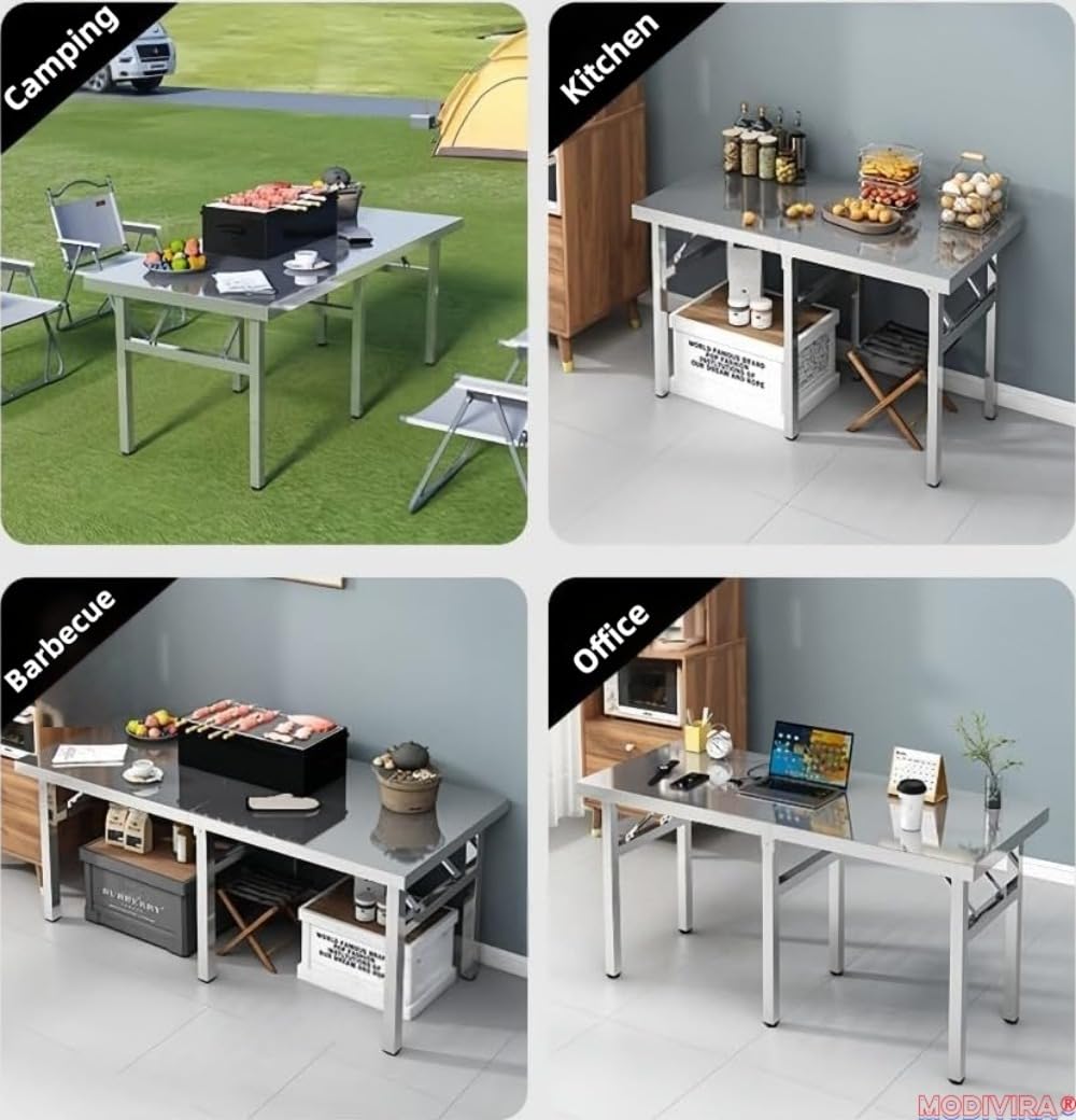 Heavy Du Inless - Tavolo da lavoro pieghevole in acciaio, 160 cm, per casa, commerciale, all'aperto e campeggio, portatile e facile da usare